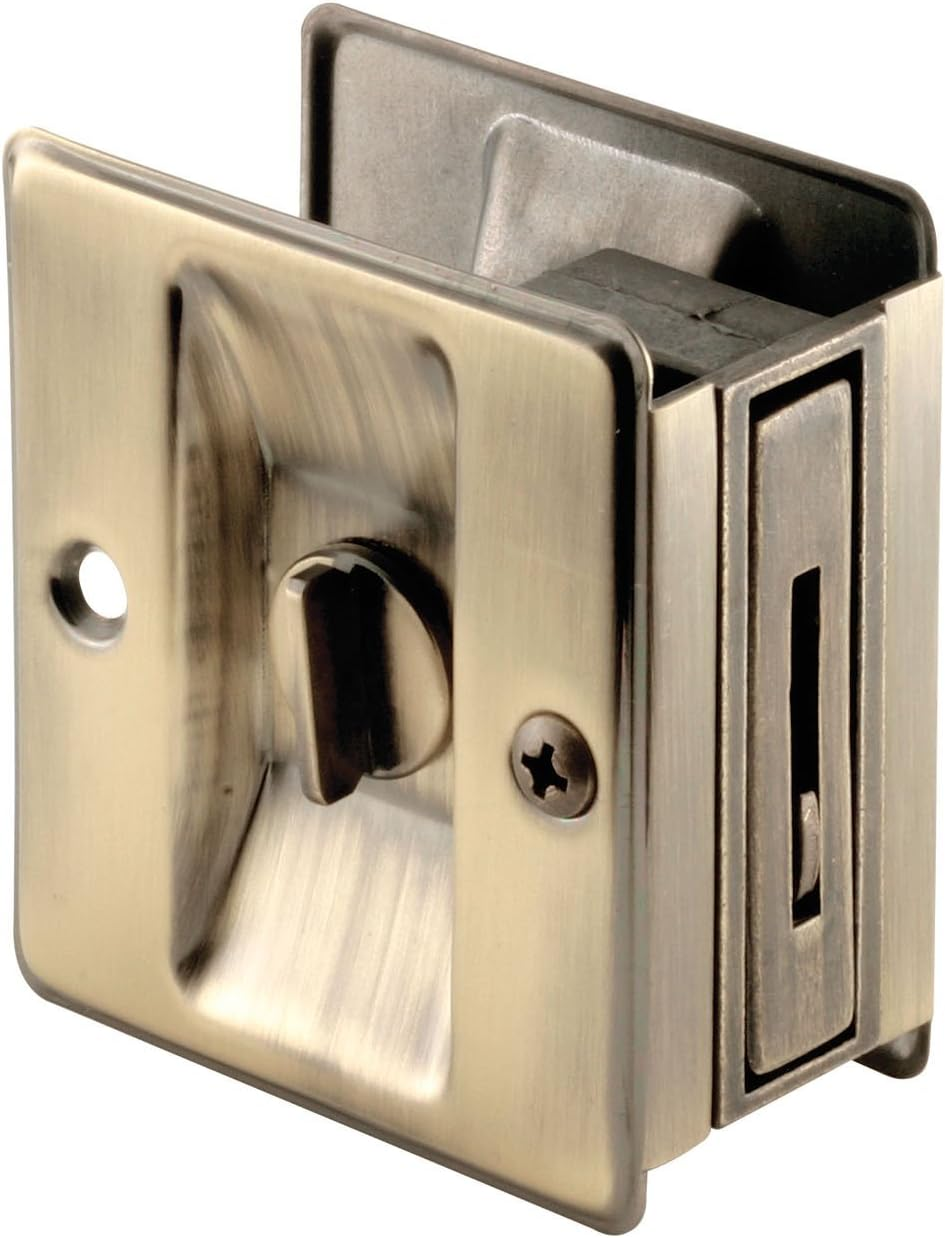 Prime-Line Products N 6774 Pocket Door Privacy Lock with Pull, Antique Brass
