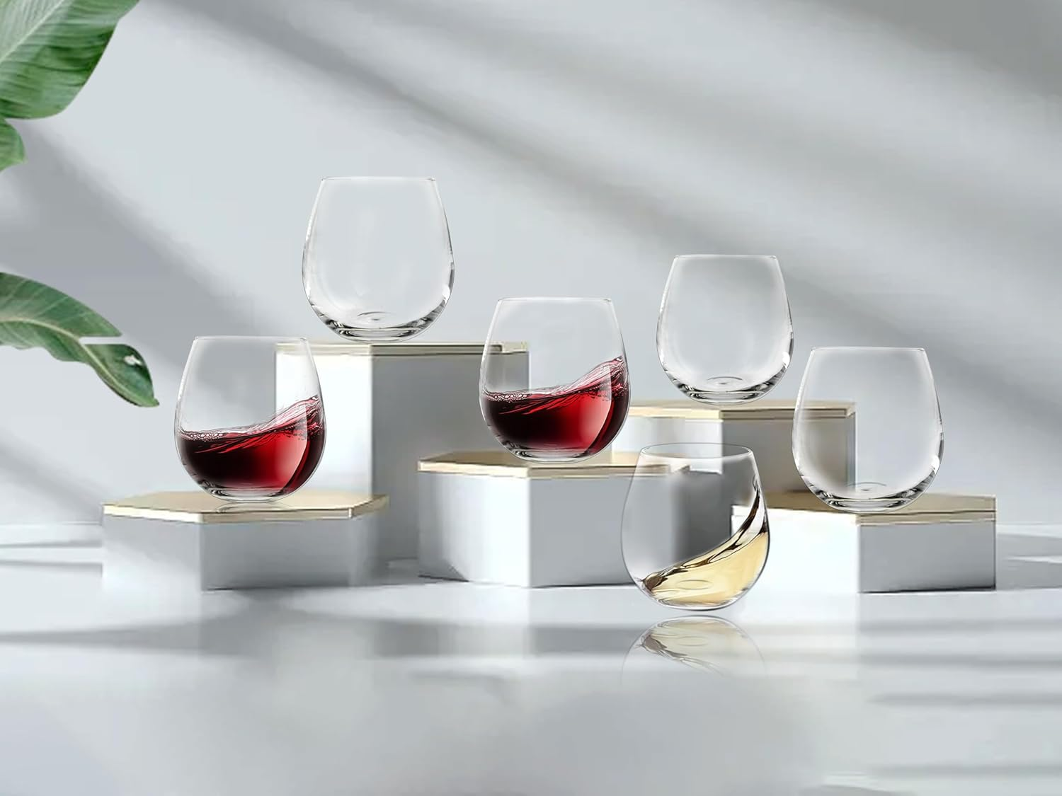D.M DESIGN&middot;MASTER [6 Pack,15 OZ] - Classic Stemless Wine Glasses, Lead-Free Drinking Glasses, Ideal for Red and White Wine, Cocktail, Juice, Water, Kitchen Glassware, Wedding and Party Gifts. image number 5