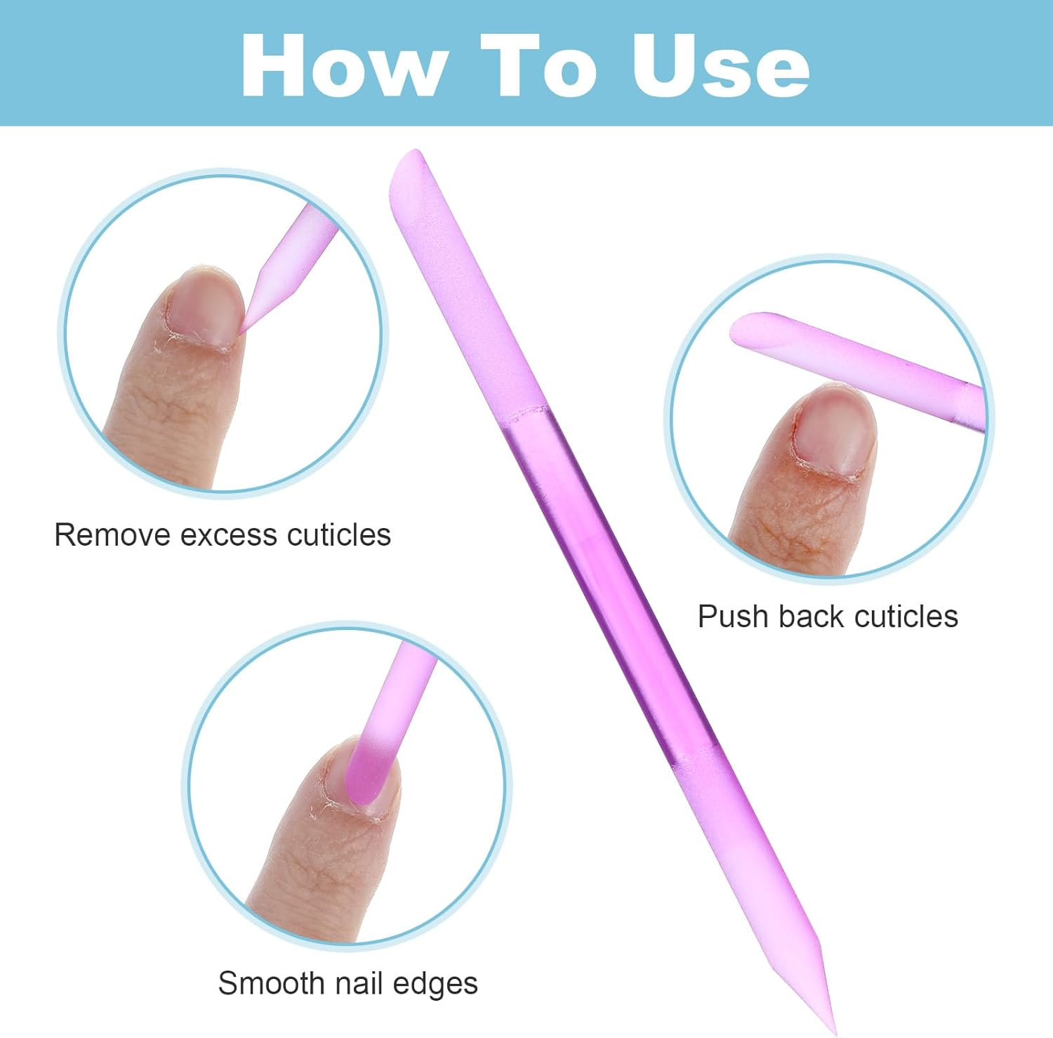 4PCS Glass Cuticle Pusher Tool, Dual-Ended Manicure Stick, Crystal Glass Nail File Women Professional Precision Filing Cuticle Remover Tools for Natural Nails & Cuticles Care (Purple Green Blue Pink) image number 1