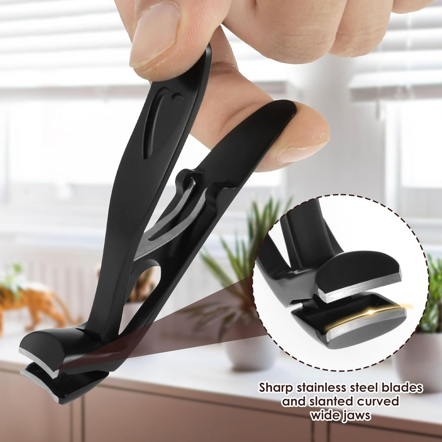 4 Pcs Nail Clipper Angled Head for Senior Ergonomic Toenail Trimmer for Thick Nails with Wide Jaw Opening Fingernail Clippers with Nail File for Men Women image number 6