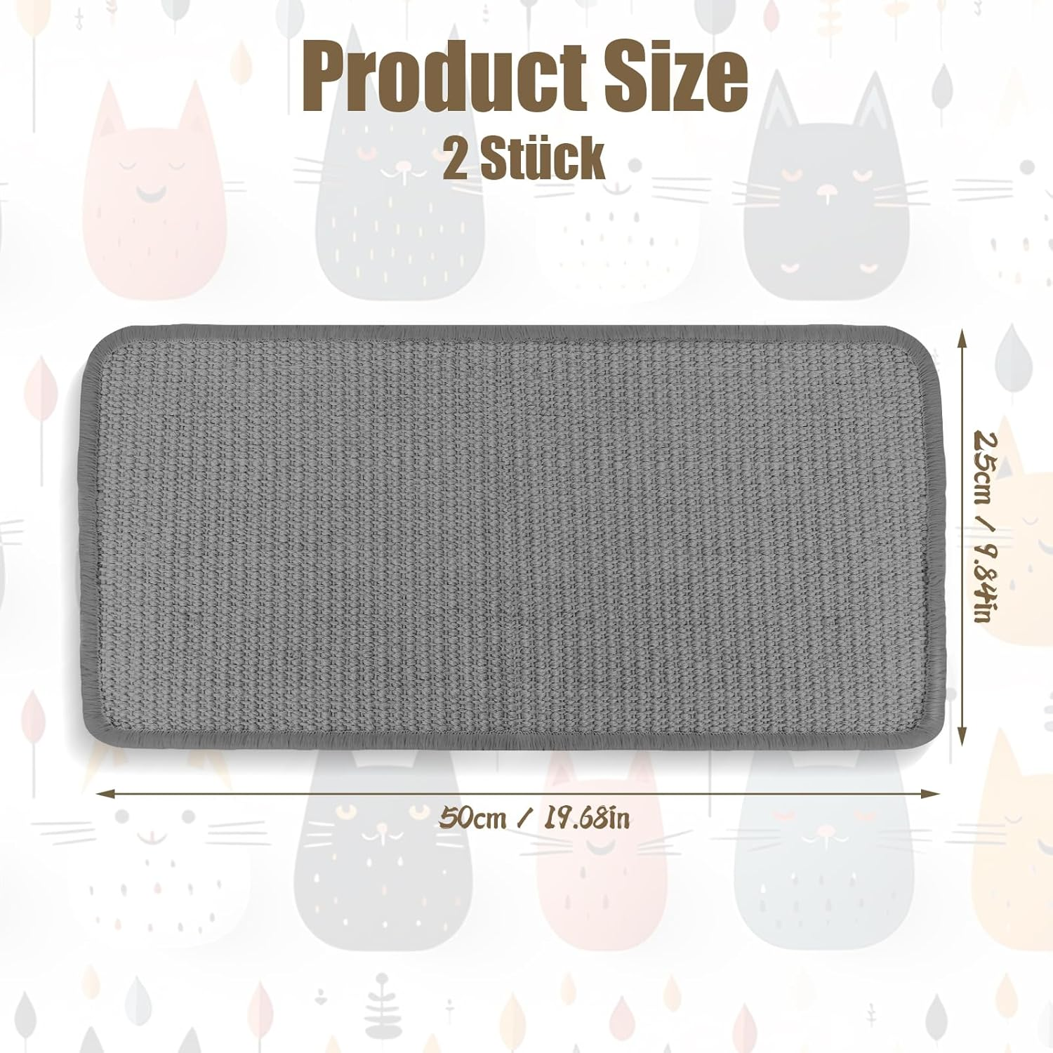 2-Piece Cat Scratching Mat, Sisal Mat, Cat Scratching Boards 50 X 25 Cm, Scratching Mat, Cat Wall with Adhesive Tape, Scratching Mat, Durable Sisal Rug, Cats, Cat Scratching Board, Doormat Furniture image number 6