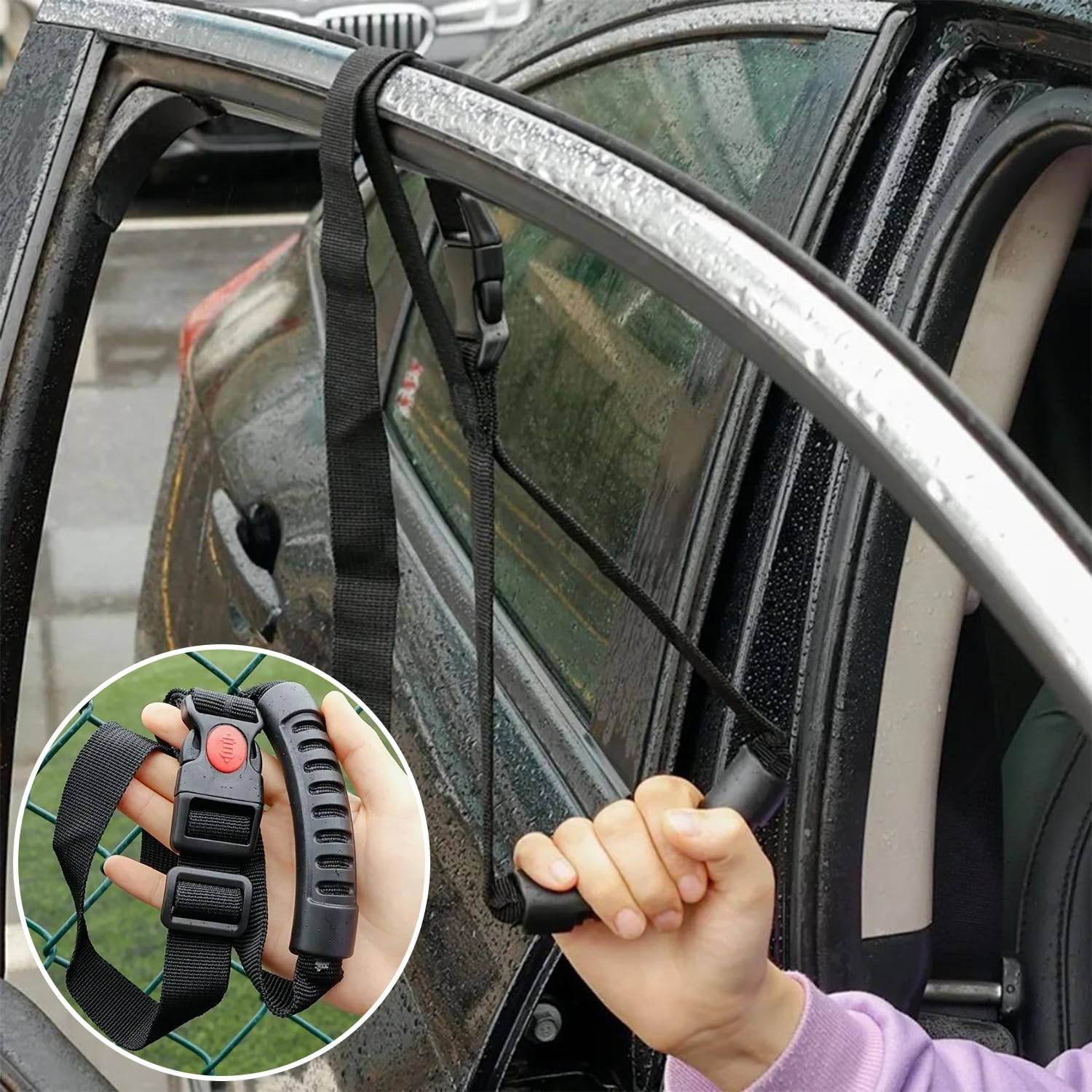 Portable Handle, 2PCS Door Grab Handle and Strap Tool Kit, Elderly Assist Handle Cane Automotive Door, Handles Handicapped Accessories for Able Elderly image number 3