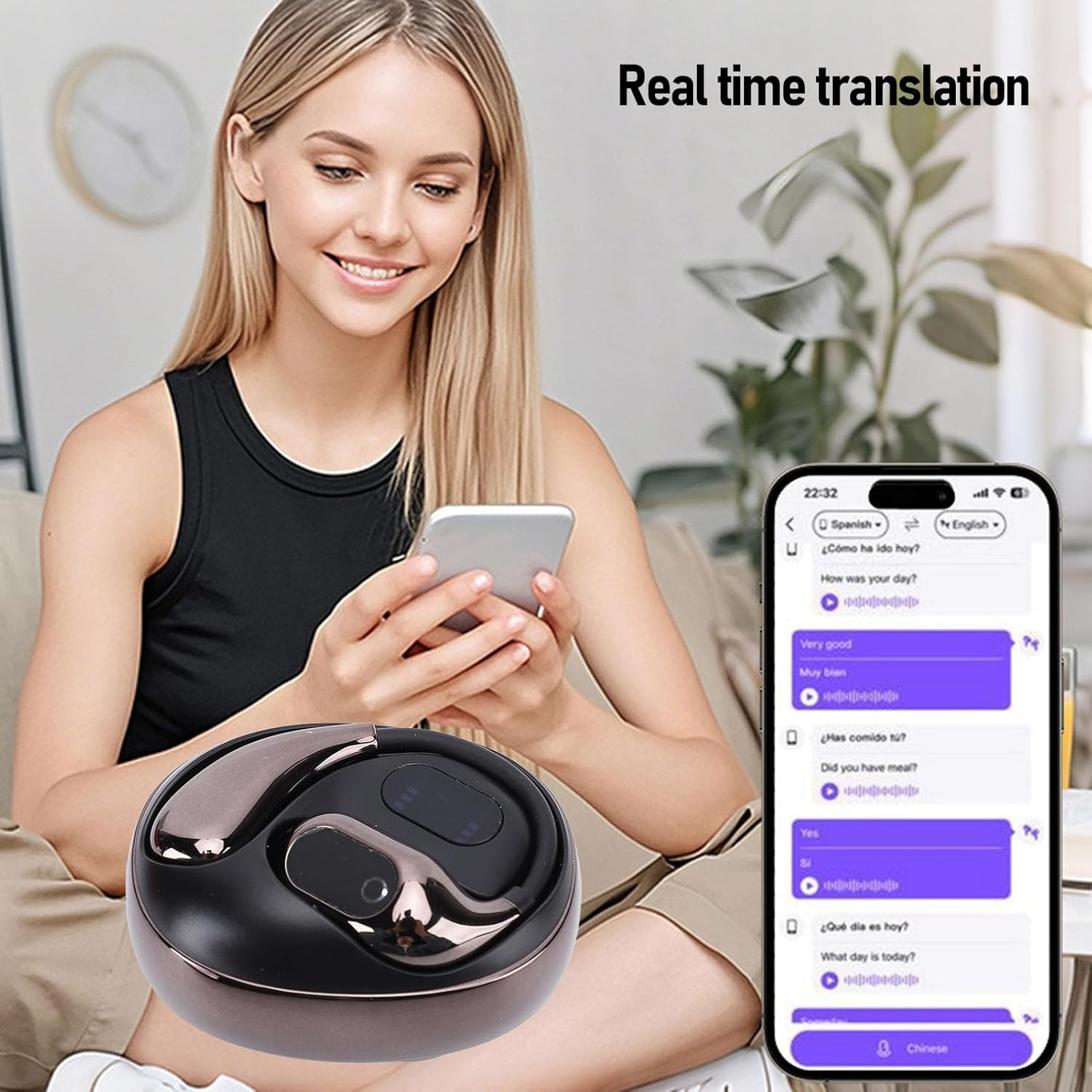 Zopsc AI Translation Earbuds Real Time, 80 Language Support, Wireless Earphones Bluetooth Headphones, Ideal for Travel Business Meetings Learning with Charging Case (Black)