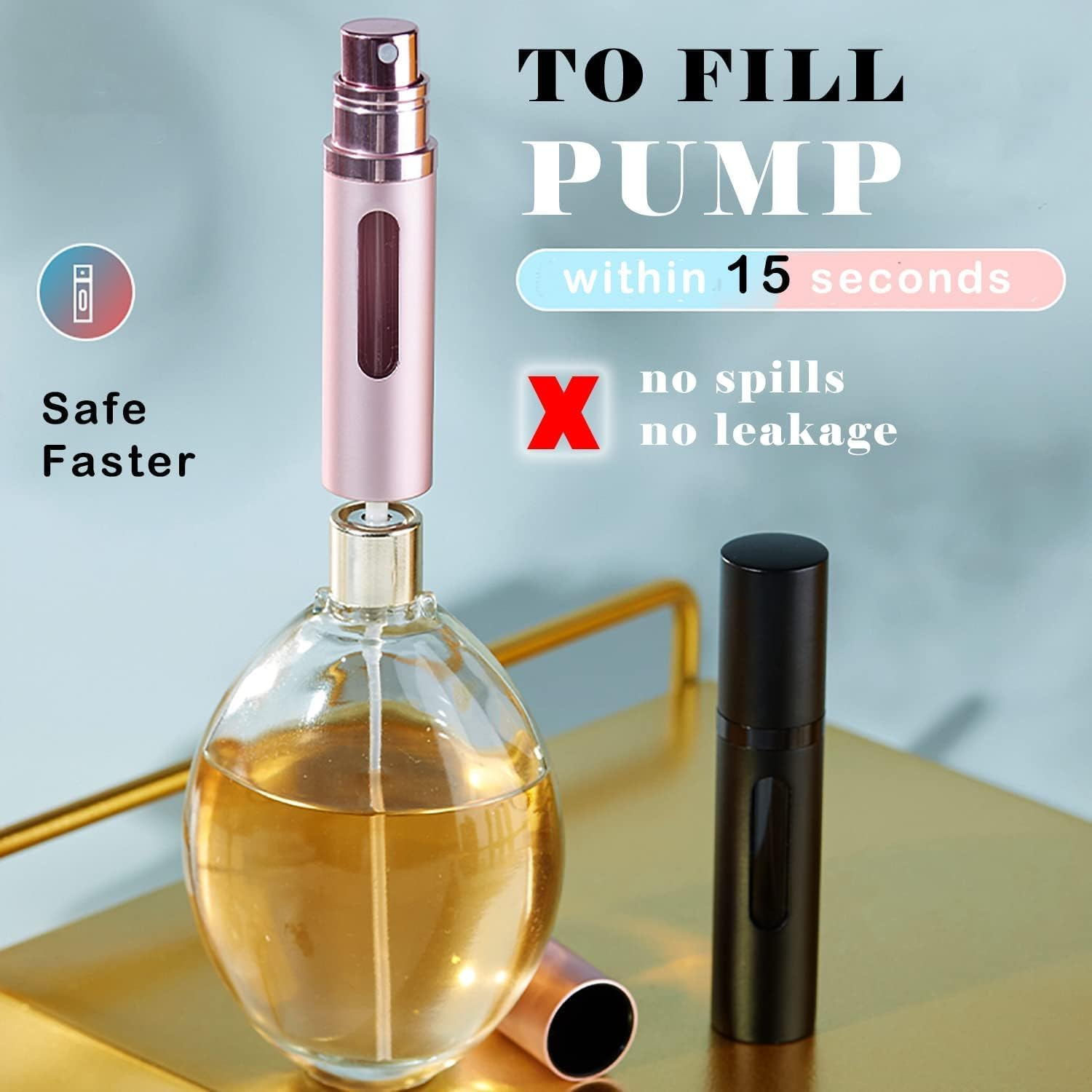 Perfume Atomiser Refillable Perfume Bottle for Travel, Leaking Proof Mini Empty Perfume Spray Bottle for Women and Men, 8Ml - Matte Black & Gold - Matte Black  Green image number 5