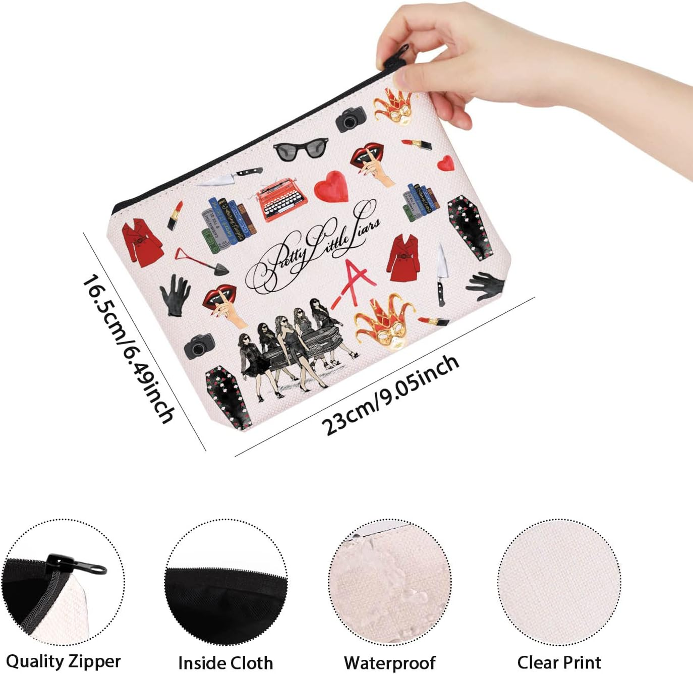 Little Liars Makeup Bag Scheming Girl Zipper Pouch Gift for Women Gossip Girl Original Sin, 米色, Pretty Little Liar-Uk image number 3