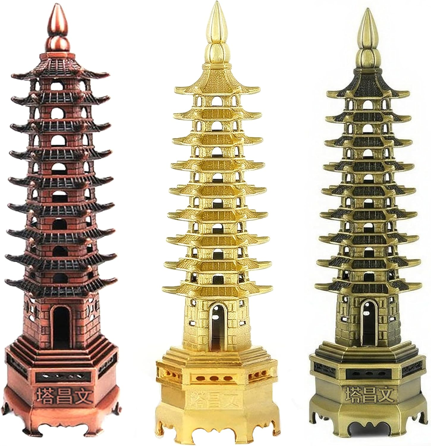 Nine-Tier Wenchang Pagoda Feng Shui Statue &ndash; Chinese Tower for Academic Success, Business Prosperity & Home Decor (Red Bronze) image number 2