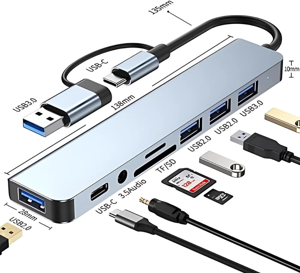 HARDYX USB C Hub 8-In-1 Multiport Adapter, Type-C Docking Station with USB 3.0, 4 USB 2.0 Ports, USB-C Charging & Data Port &ndash; Compatible with Macbook, Imac, Ipad, Laptop, and Desktop Computers image number 3