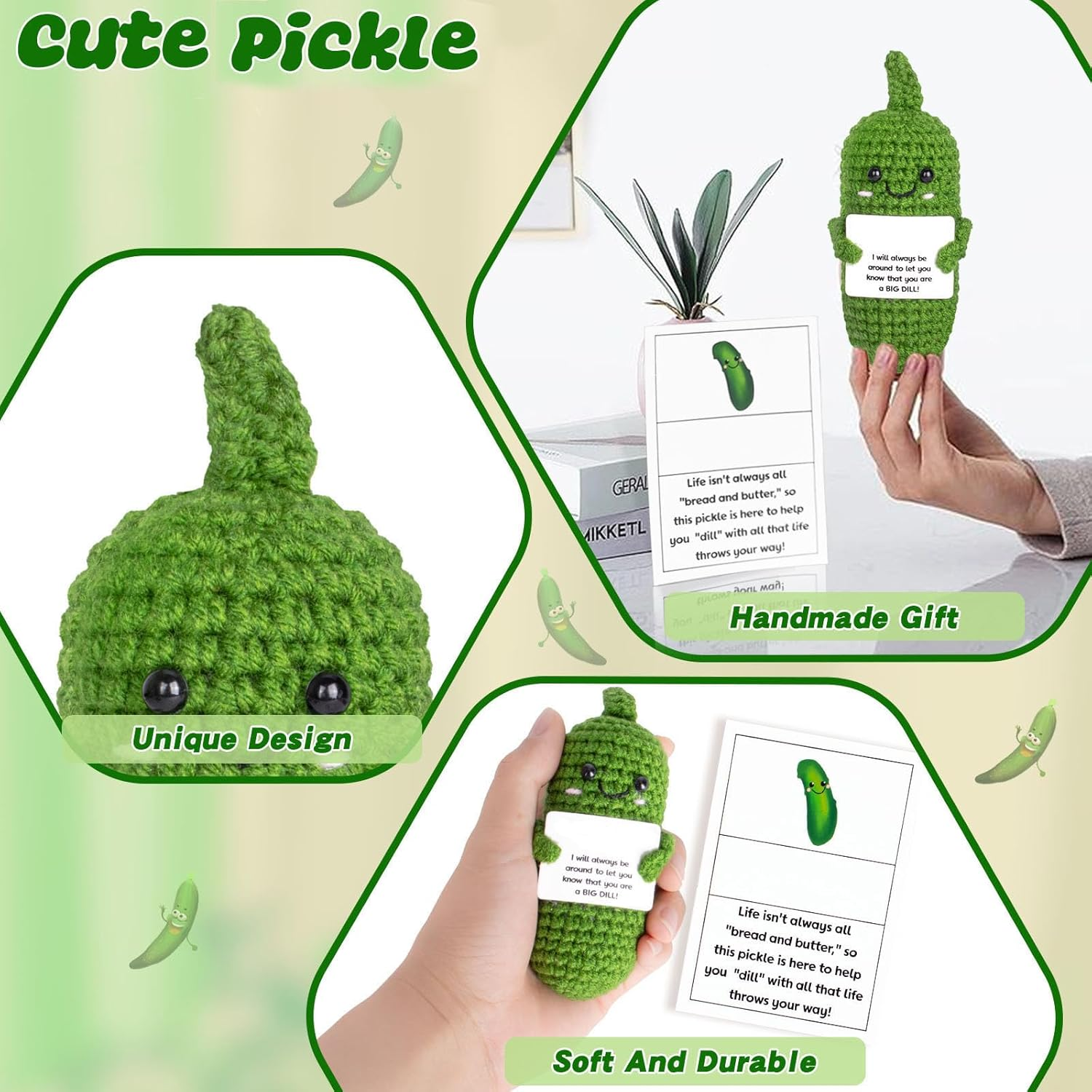 Inspirational Birthday Gifts 2P Positive Poo Emotional Crocheted Support Crochet Pickle Funny Handmade Crochet with Positive Cards Pickle Gifts Suitable for Birthday Gag Gift image number 5