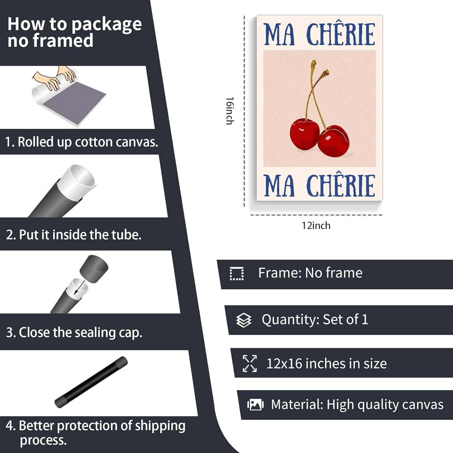 Yostyle Retro Funky Cherry Canvas Wall Art, Vintage 70S Red Blue Posters for Room Aesthetic, Trendy Preppy Cherry Picture Print for Teen Girls College Dorm Apartment Decor 12X16In Unframed image number 4