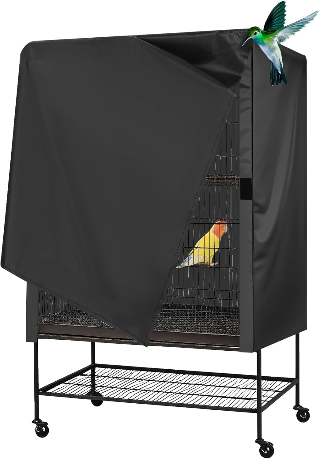 Universal Bird Cage Cover 130X96X59Cm Large Blackout Cover - Breathable Polyester Night Cover for Parrots, Parakeets & Small Birds (Black) image number 1