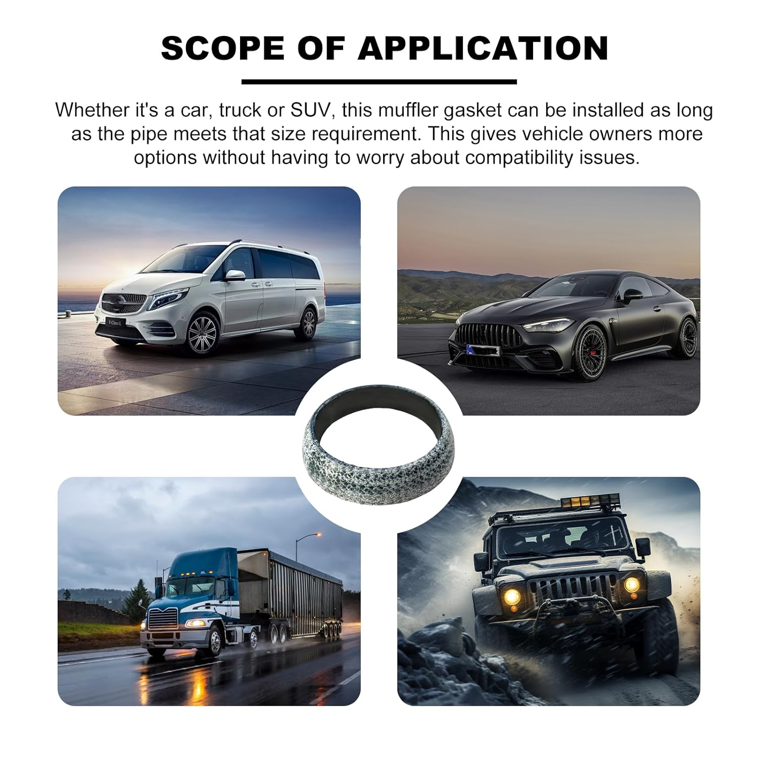 ID 60Mm Car Exhaust Gasket, Graphite Construction Exhaust Donut Gaskets Seal Muffler Ring, Leakproof Exhausts Pipe Manifold Gasket Muffler Gaskets Replacement for RV SUV Truck image number 6