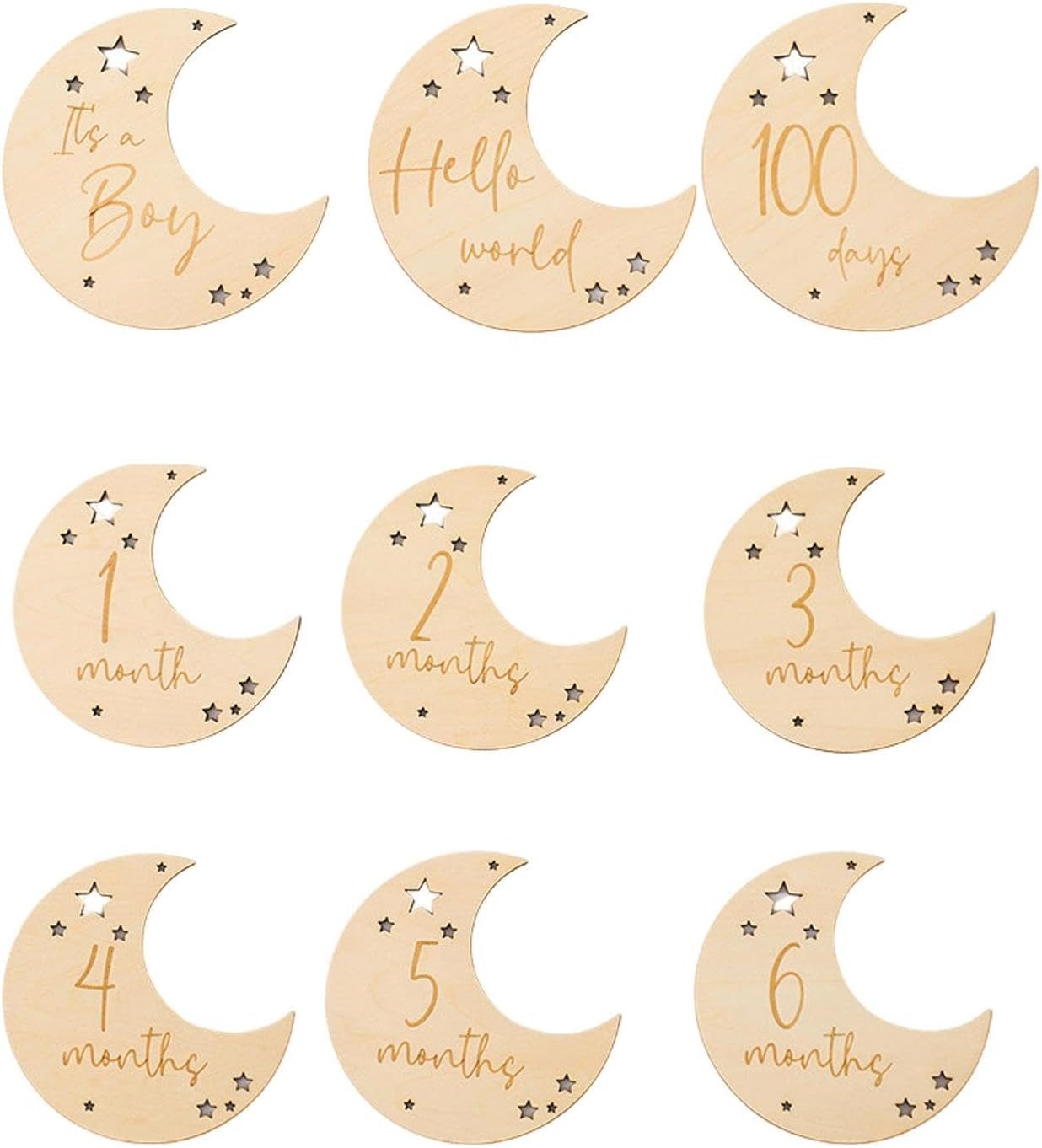 TENOL 9 Pieces Baby Birth Announcement Sign Wooden Baby Monthly Milestone Cards Photography Prop Accessories Wooden Milestone Photo Card for Boys, Boys Version image number 5