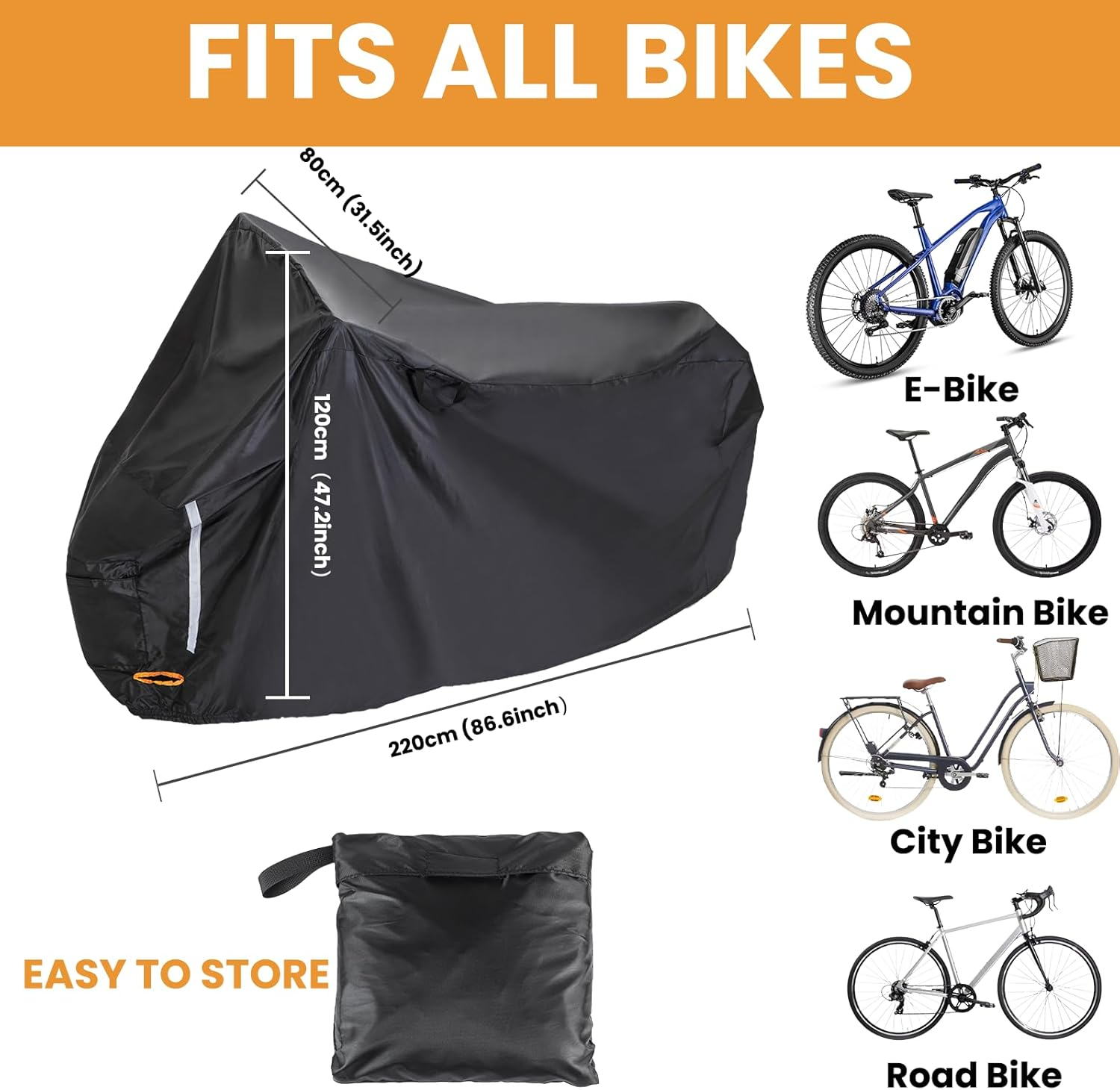Besudo Bike Cover Waterproof Outdoor 1-2 Bikes - 210X120X80Cm - Outdoor Waterproof Bike Ebike Electric Bike Covers - Bike Rain Cover for 2 Bikes image number 6