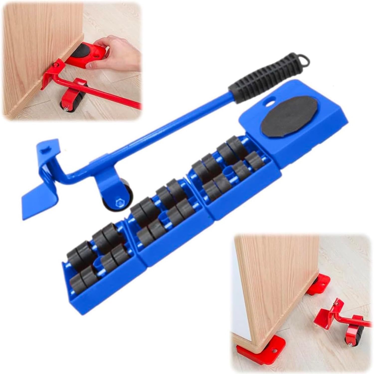 Heavy-Duty Furniture Mover Set - Appliance Dolly with Adjustable Lever & 4 Non-Marring Wheels, Commercial-Grade Steel Sliding Tool for Sofa/Fridge/Washer Relocation (Blue)