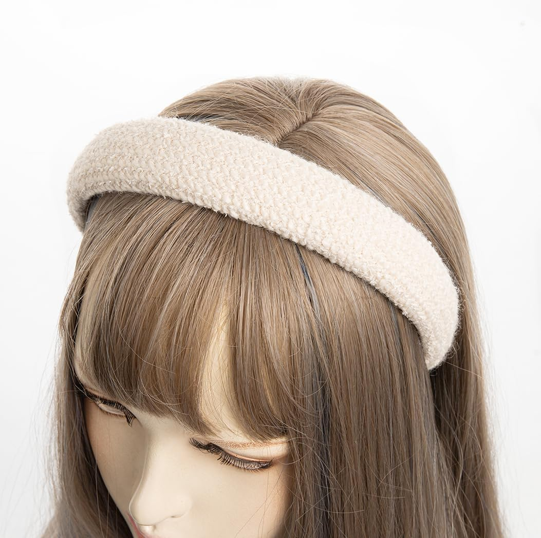 Axy Knitted Fabric Headband with Fine Metallic Threads, Padded, Beautiful Women'S Headband, Hair Accessories, HRK11 (White)