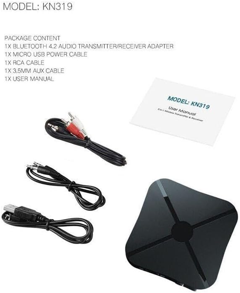 AIMALL 2In1 Wireless Bluetooth Audio Transmitter & Receiver Hifi Car Adapter RCA Aux-In, Compact Size (1.73 X 1.73 X 0.47 Inches)