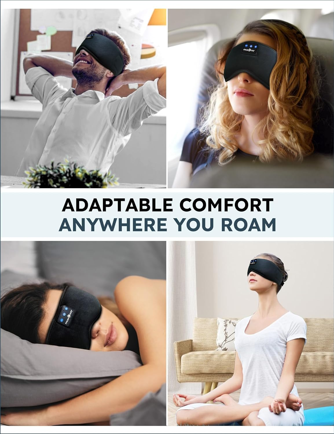 MUSICOZY Sleep Headphones Bluetooth Wireless Sleeping Eye Mask, Office Travel Unisex Gifts Men Women Who Have Everything Top Christmas Cool Tech Gadgets Unique Mom Dad Her Him Adults Teen Boys Girls - Lifht Blue image number 4