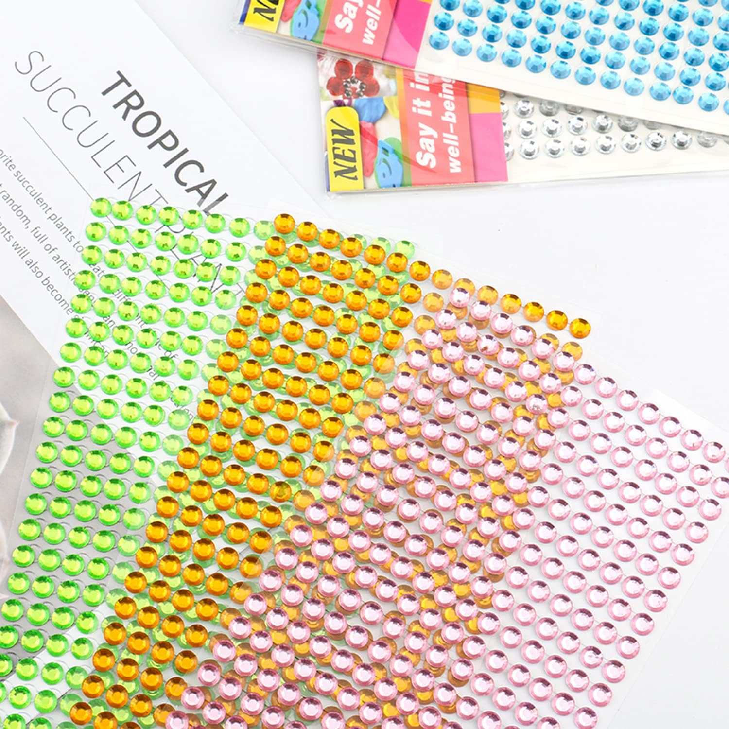 Rhinestone Stickers Self-Adhesive Jewels Sticker for Kids DIY Craft Cards Embellishment Diamond Gem Decorations, Wedding Decorations, Body, Nail, Scrapbooking Embellishment (9 Coloured Stickers) - 8 Silver Stickers image number 7