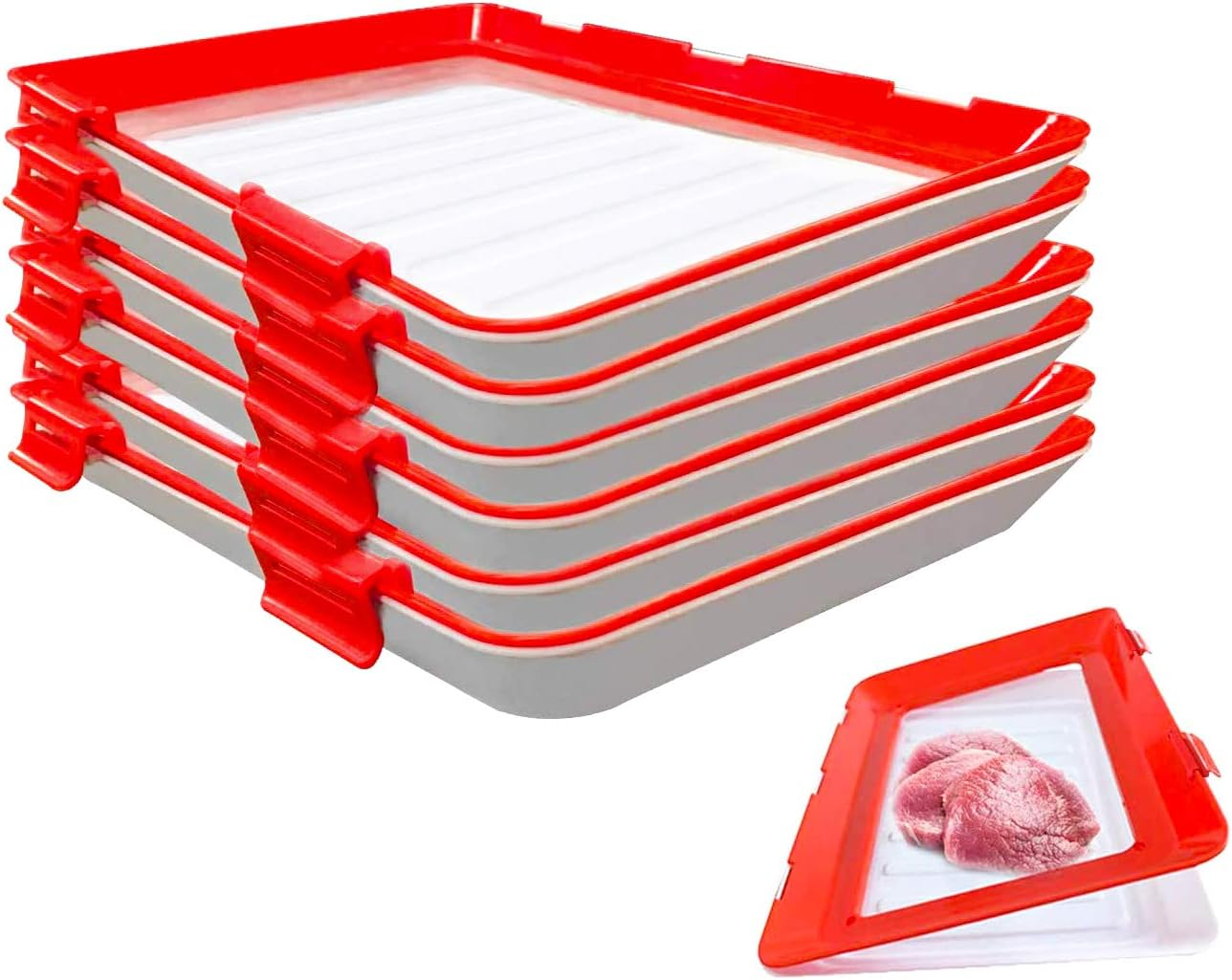 WIMIRIL Food Preservation Trays- Stackable, Reusable Food Tray with Plastic Lid, Durable，Superior for Keeping Food Fresh,Dishwasher & Freezer Safe-6 Count image number 5