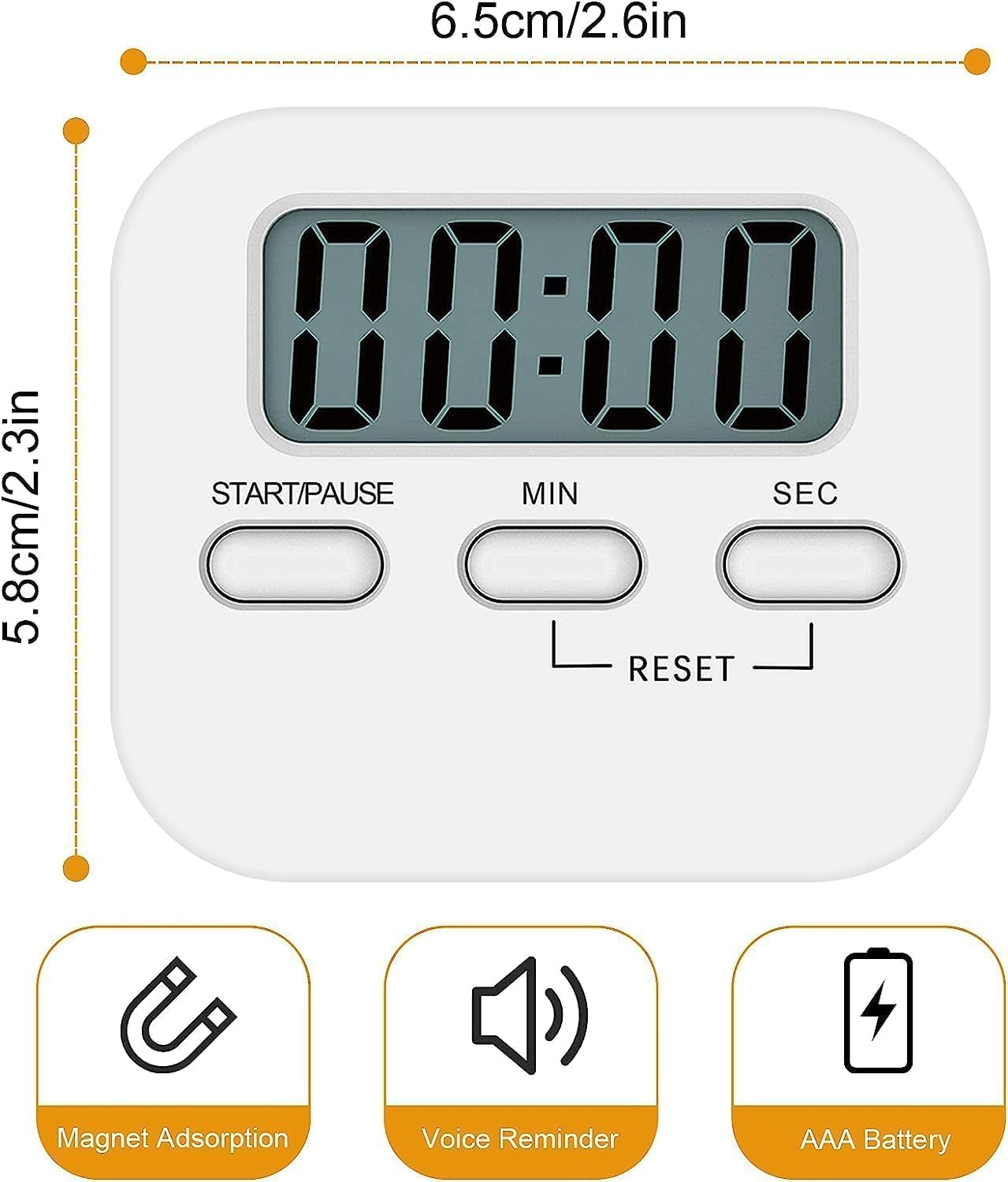 Mumoo Bear Kitchen Timer Large LCD Display Screen,Digital Kitchen Timers for Cooking, Magnetic Stopwatch Timer with Loud Alarm Countdown Clock (White) image number 3