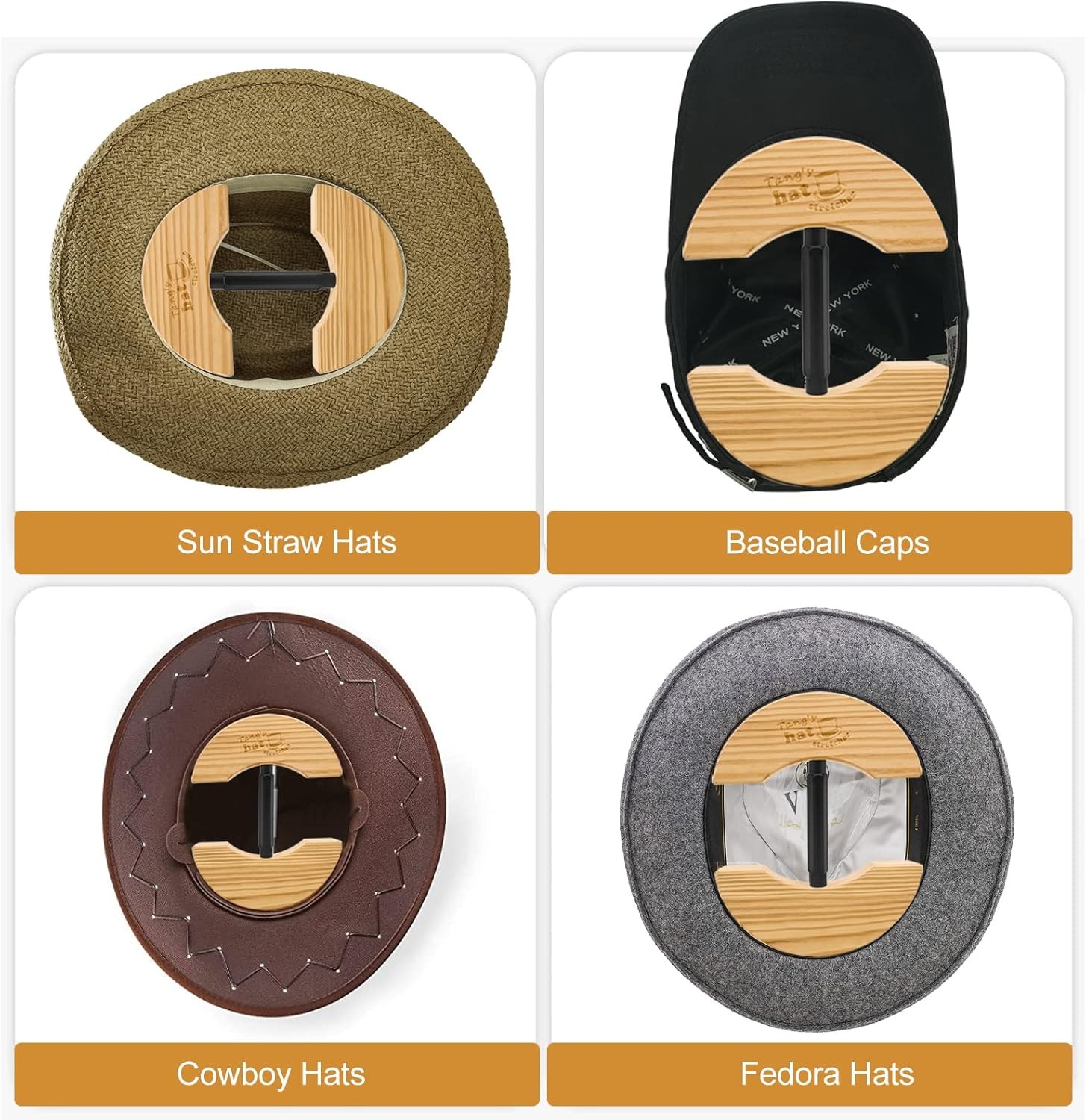 Tang'Swooden Hat Stretcher,Adjustable Turn Buckle Hatstretcher Forfitted Hats.Onesizeunisex Adultshatshaper, Suitsforall Hat image number 6