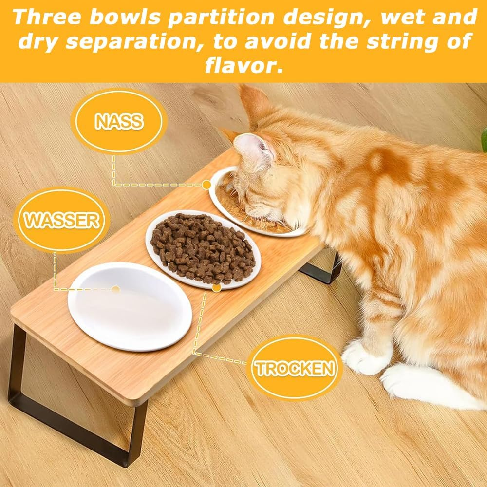 Wooden Raised Pet Feeder, Elevated Cat Bowl Stand, Angled Design Reduces Neck Strain during Meals, for Cats & Small Dogs image number 3