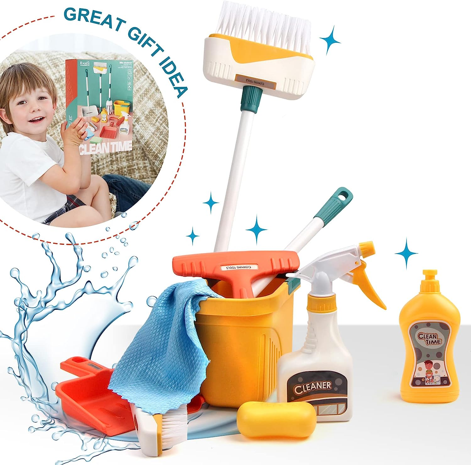 Detachable Kids Cleaning Toy Set - Broom, Mop, Dustpan, Brush, Rag Play, Housekeeping Kit, STEM Really Clean Toys Girls & Boys - Cleaning Cart Set image number 6