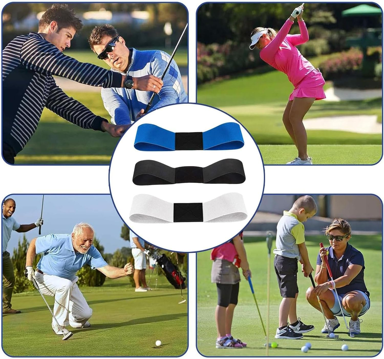 3Pcs Golf Swing Arm Band,Golf Corrector, Golf Balls Elastic Band,Swing Correcting Arm Band for Golf Beginners,Elastic Swing Correcting Training Aids,Golfing Accessories(Black,White,Blue)