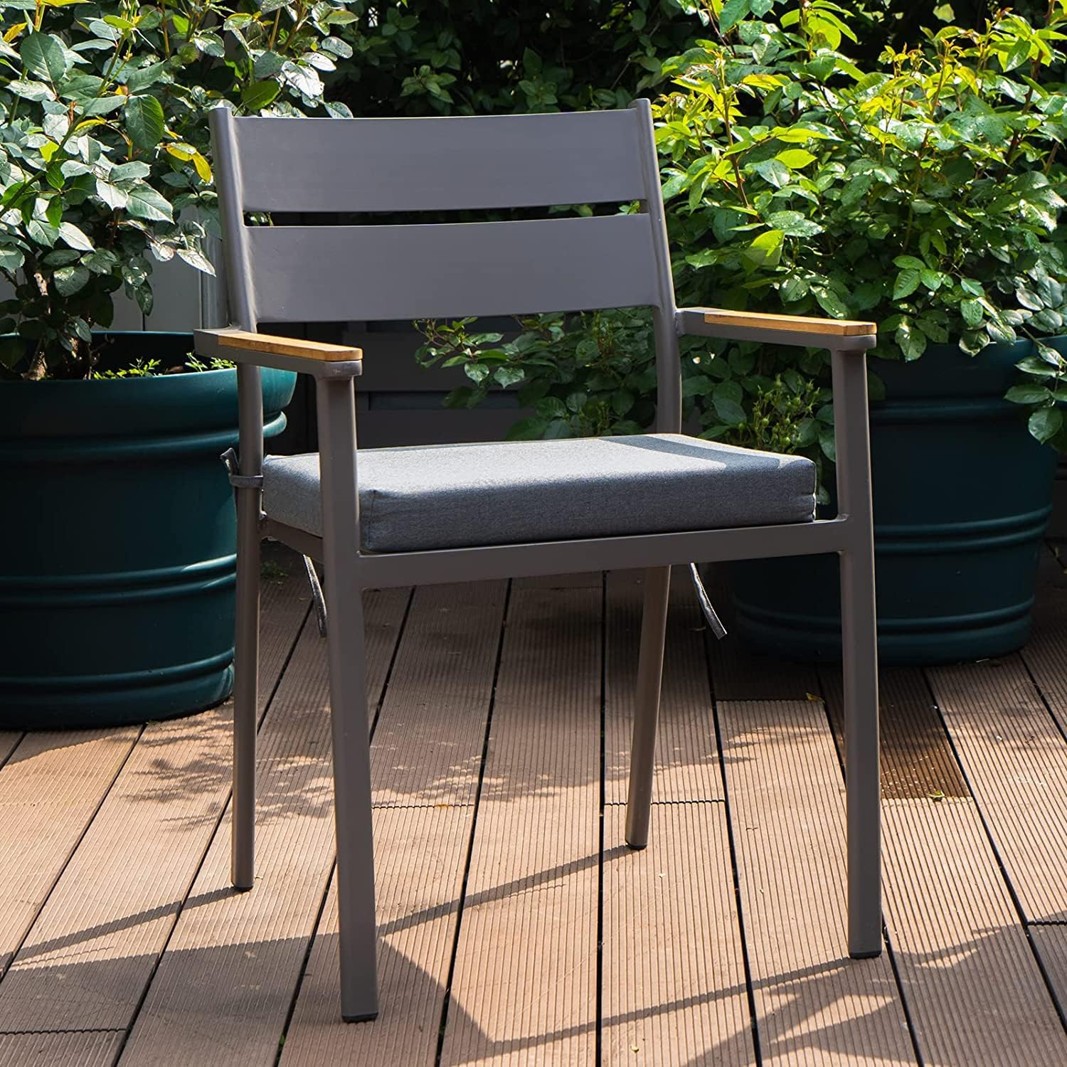 2 Set Patio Chair Cushion 48Cmx48Cm Waterproof Outdoor Seat Cushions for Patio Furniture 3-Year Color Fastness Garden Sofa Couch Chair Pads with Handle and Adjustable Straps(Light Gray) - Light Gray image number 6