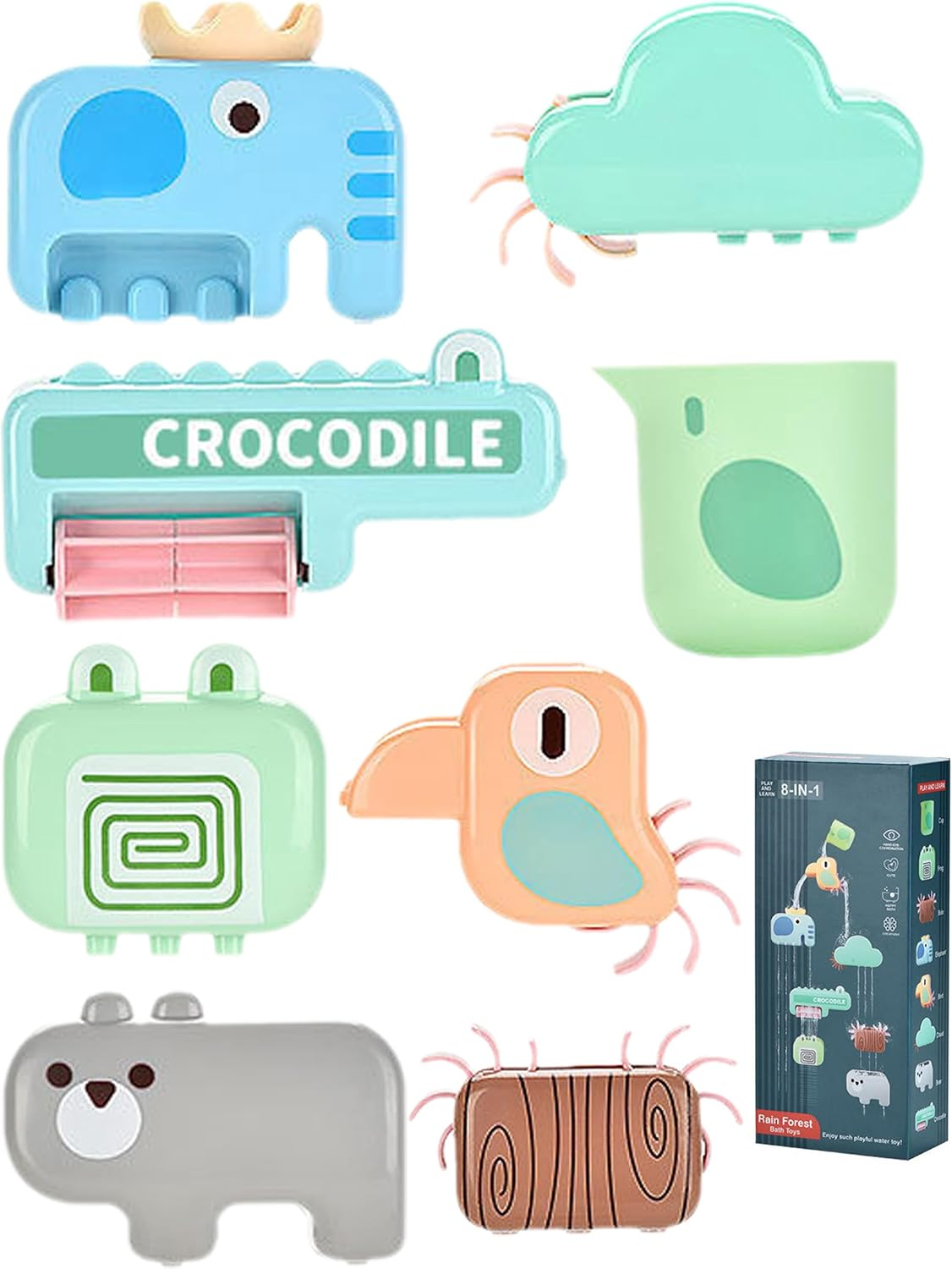 Bath Toy Set for Toddlers,Kids Bath Toys Baby Bathtub Toys with Gift Box for Girls Boys,8Pcs Animal Water Play Toys with Suction Cups,No Battery Needed,Fun Water Flow Modes image number 1