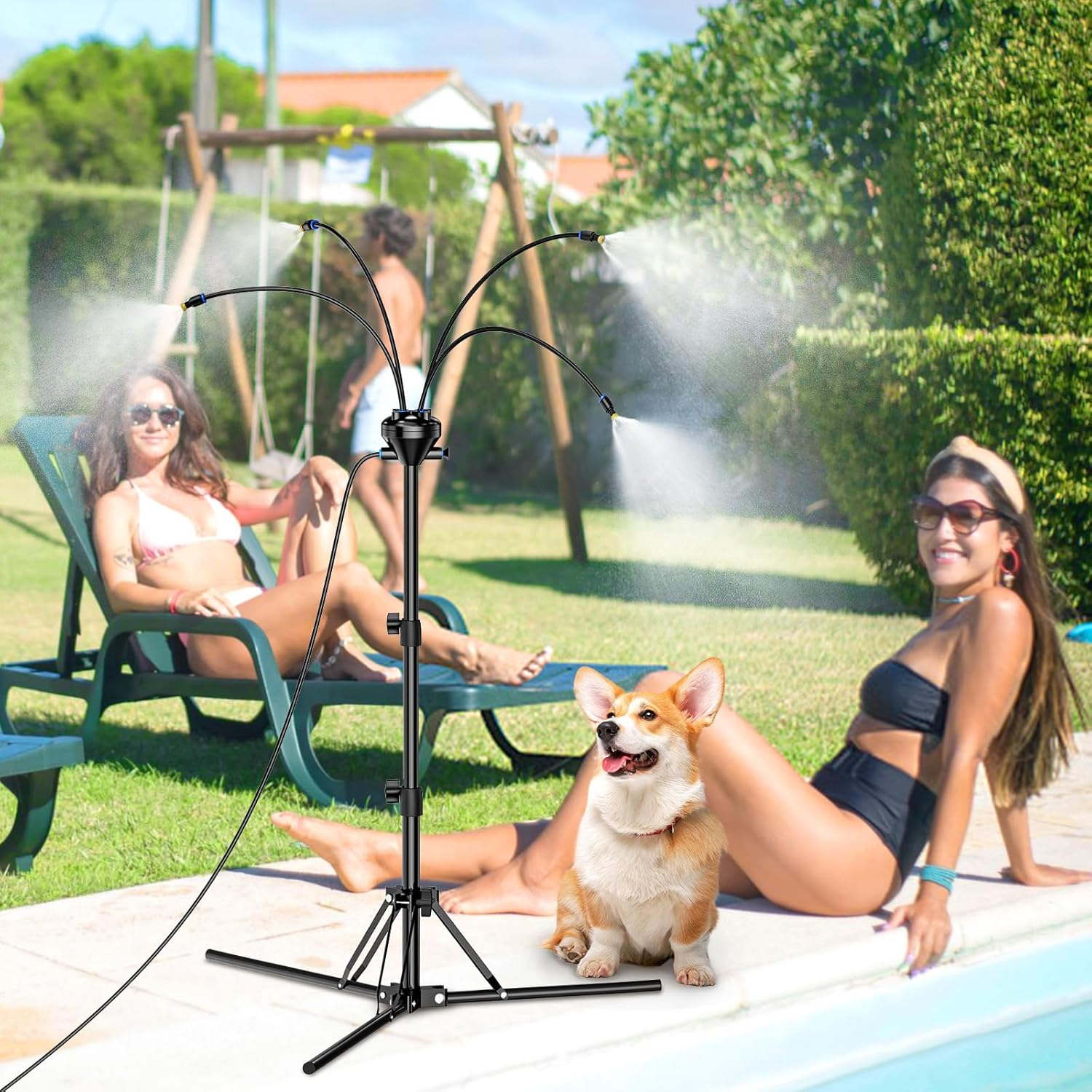 Upgrade Standing Misters for outside Patio - Portable Misting System for Cooling Outdoor 65 Inch Height Water Mister W 26.5Ft Stand Misting Line for Garden Yard BBQ Pool Water Playing Sprinklers image number 2