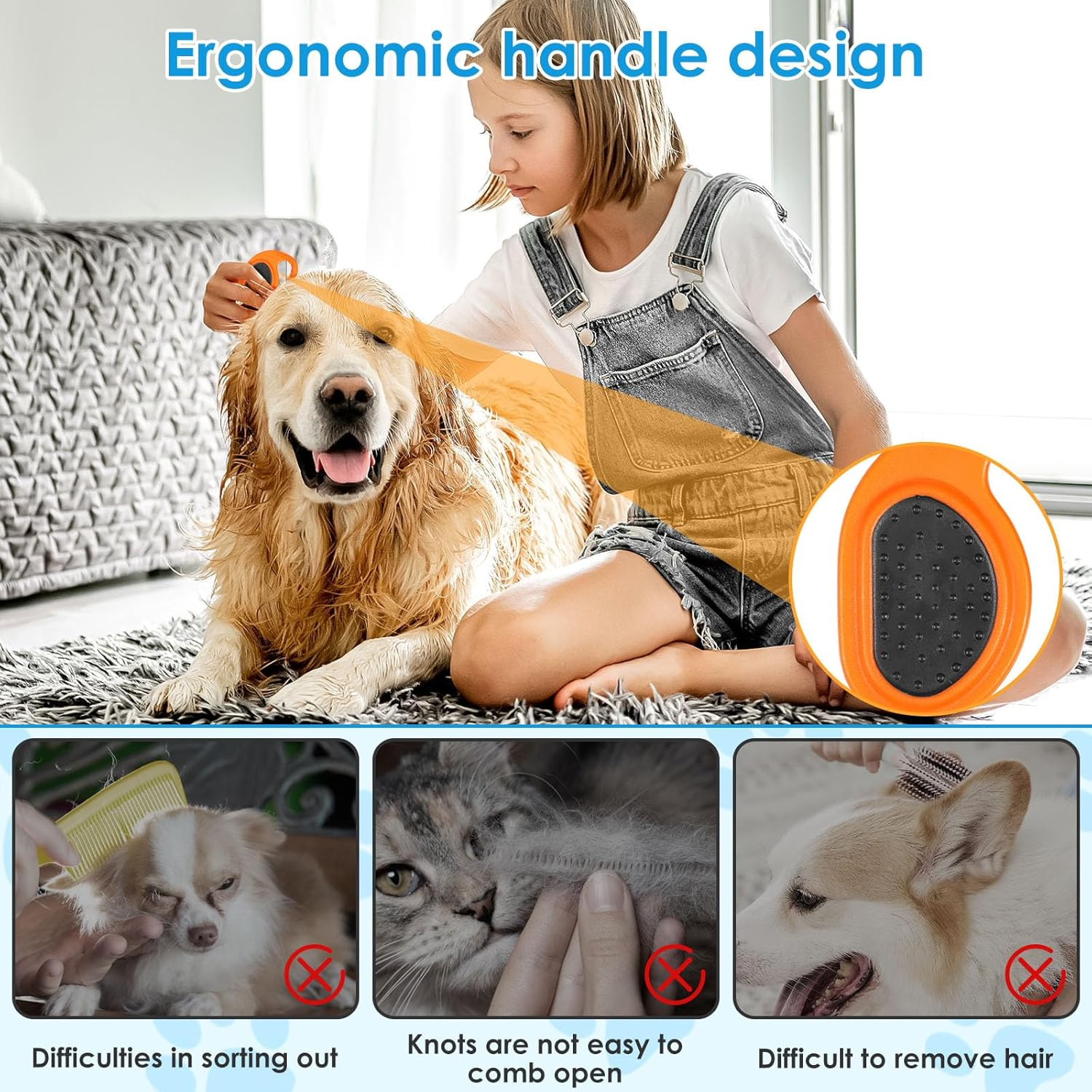 4Pcs Pet Knotting Comb,Dogs Cats Grooming Combs,Stainless Steel Cats Knotting Comb,Pet Grooming Cutter,Reusable Pet Dog Shedding Brush for Dog Cats Removing Tangled and Loose Hair