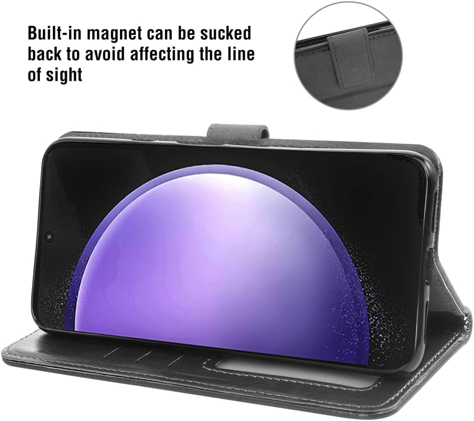 Compatible with Samsung Galaxy S23 Fe 5G Wallet Case Tempered Glass Screen Protector and Leather Flip Cover Card Holder Credit ID Stand Cell Accessories Phone Cases for S 23Fe S23FE G5 Women Men Black image number 1