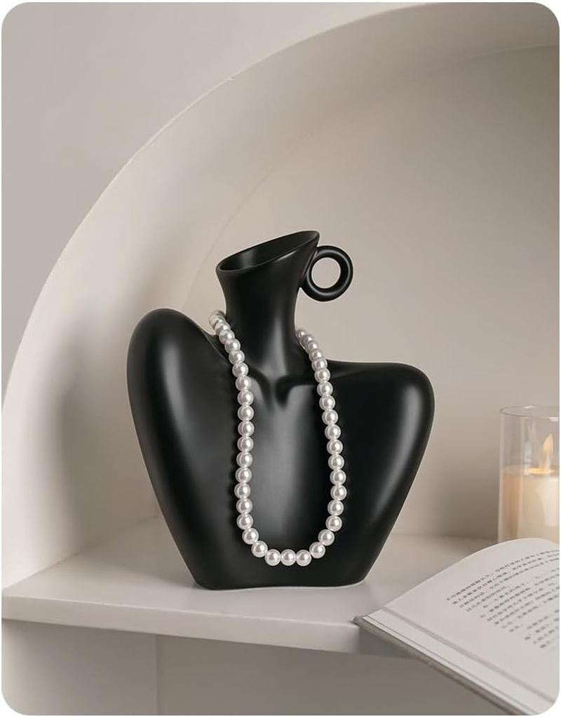 Virellisee Black Vase, 8.2" X7.2, Ceramic Body Art Vase, Suitable for Living Room, TV Stand, Office, Home Decor image number 6