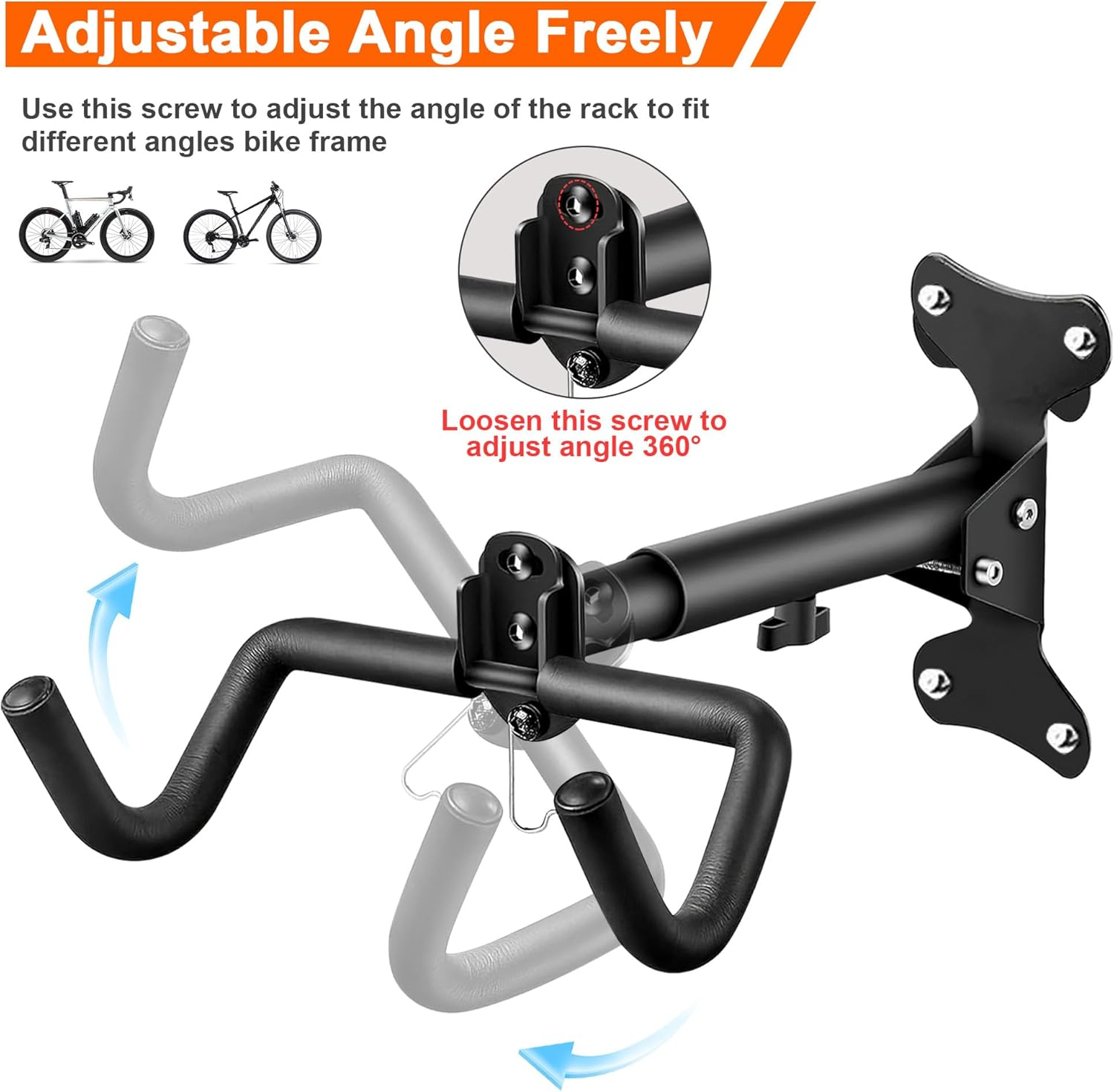 Bike Hanger Wall Mount, 2 Pack Heavy Duty Horizontal Wall Mount Bicycle Storage Garage Adjustable Bicycle Hooks for Mountain Hybrid Road Bikes