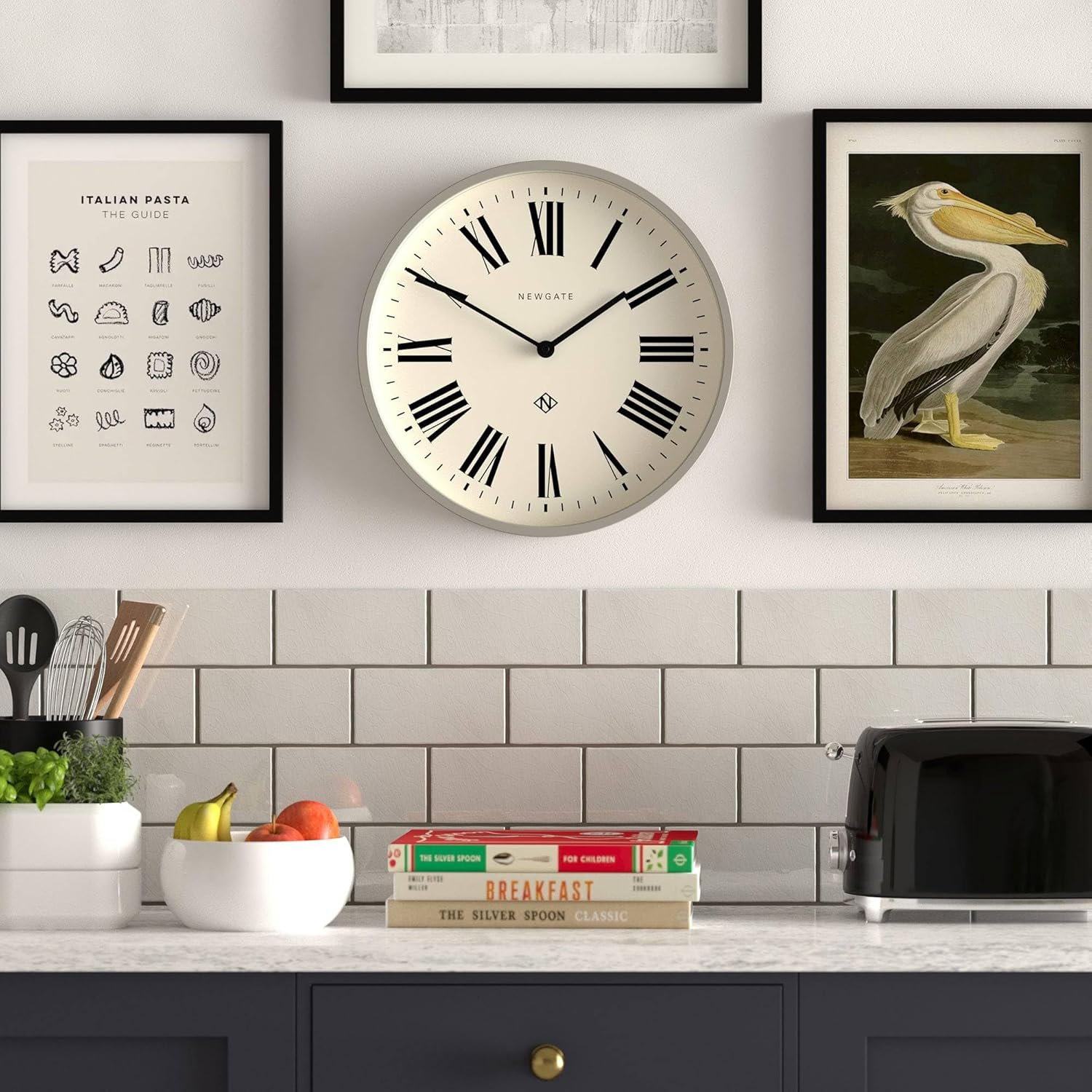 NEWGATE&reg; Number Three Italian Wall Clock - round Clock - Kitchen Clock - Clocks for Living Room - Office Clock - Contemporary Case - Roman Numeral Dial - (Posh Grey) image number 6