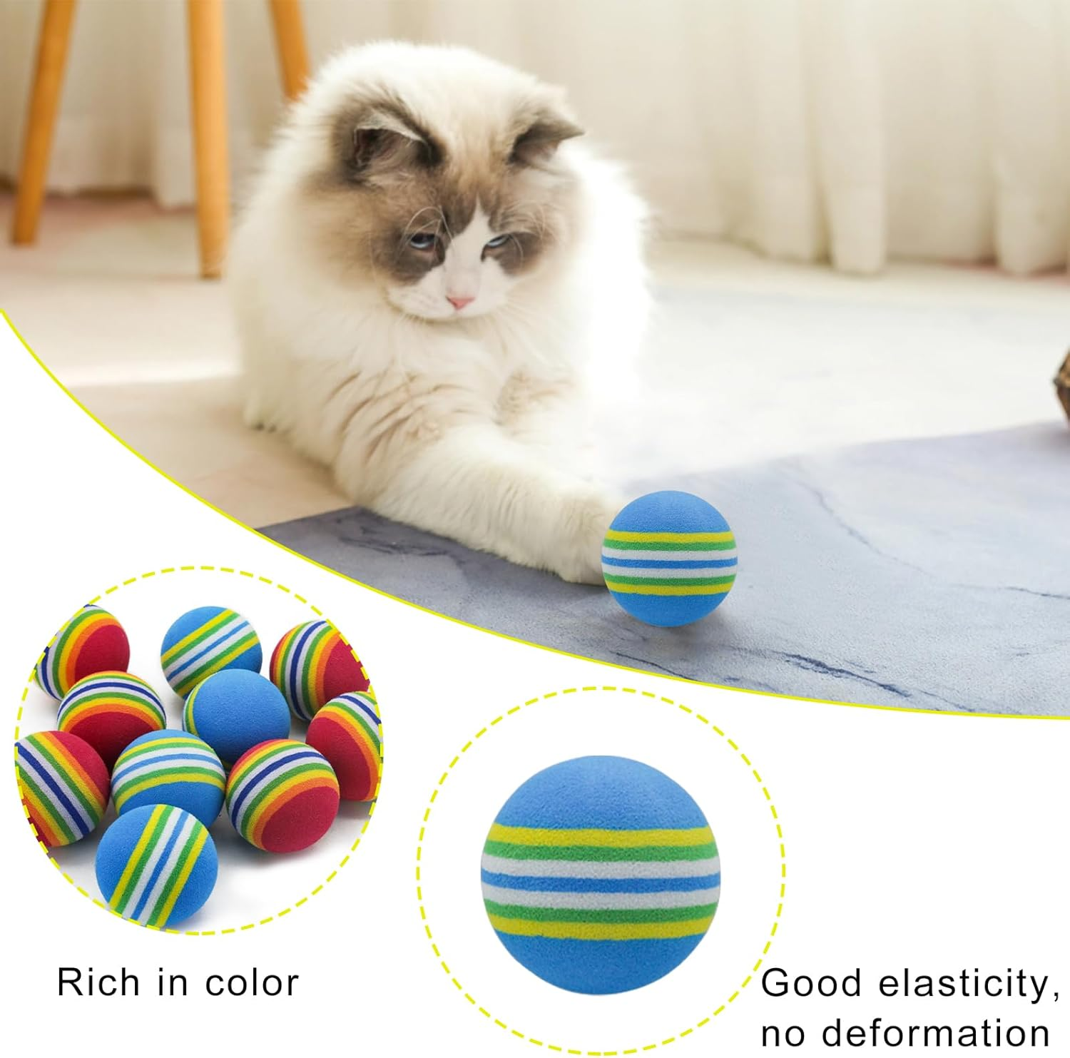 Andiker Pack of 12 Rainbow Cat Toy Ball, 1.38 Inch Foam Cat Ball Toy for Indoor Cat, Colourful Pet Foam Ball for Kittens, Dogs, Puppies, Game, Sports, Chase Training (Red + Blue) image number 3