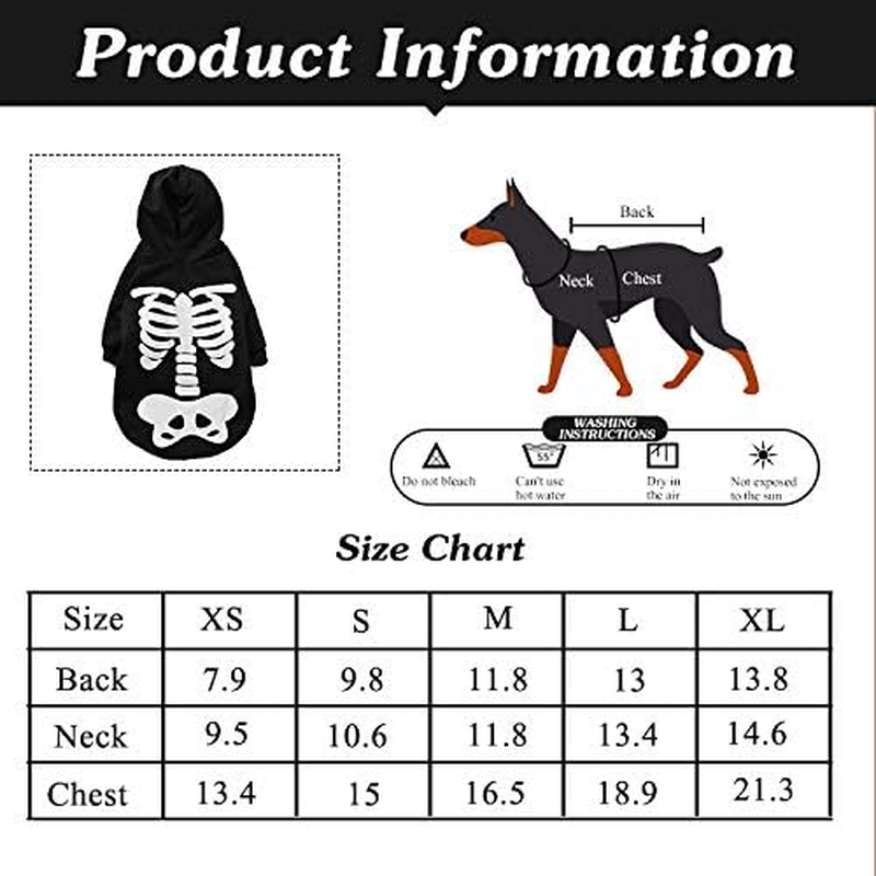Coomour Halloween Pet Dog Cat Skull Hoodies Glowing Skeleton Bones Costume Outfit for Dogs Cats (XL) image number 1