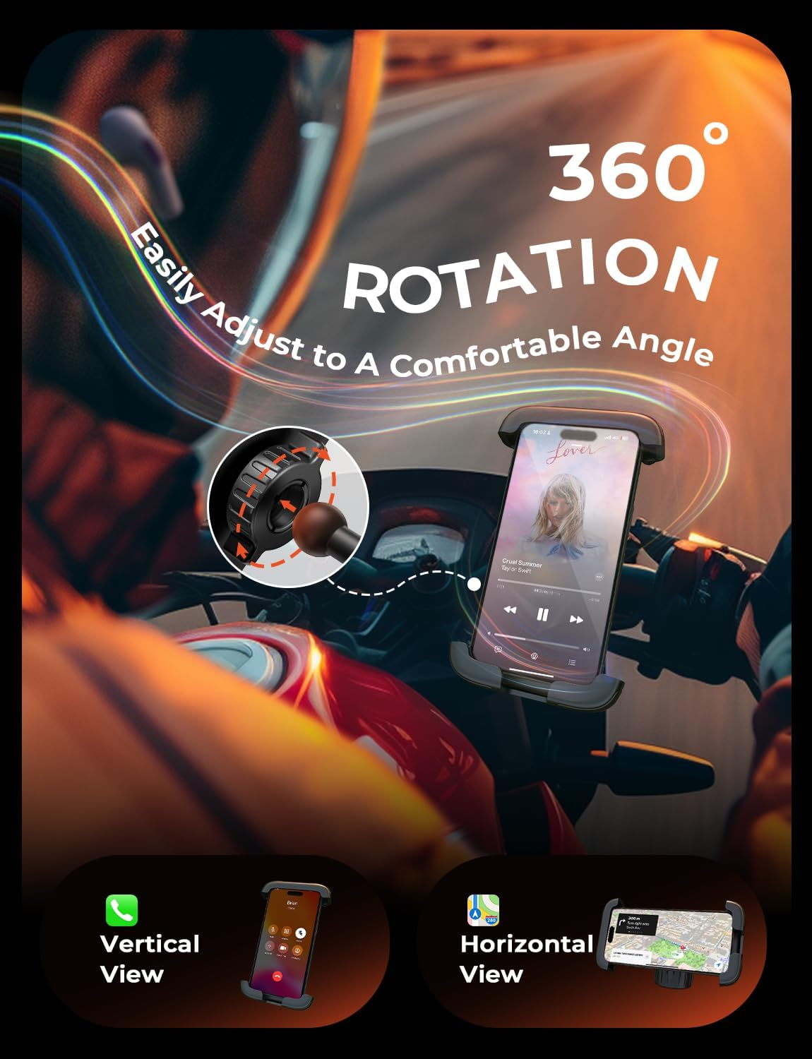 LISEN Bike Phone Holder Mount for Bike Motorbike Mobile Phone Holder Bicycle Motorcycle Pram Handlebar Clamp Phone Holder Mount for Road Bike MTB Scooter with 360 Rotation for 4.7-7" All Smartphones - Orange image number 7