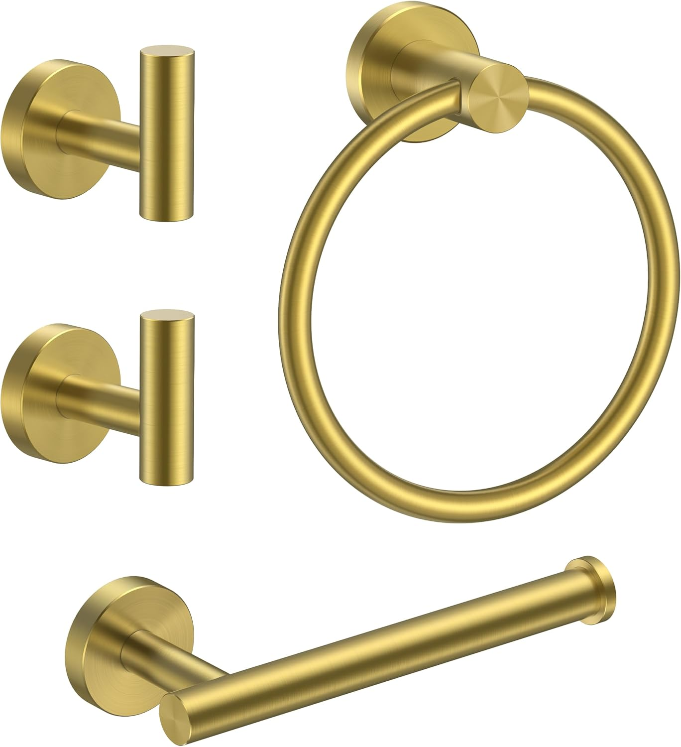 FORIOUS Toilet Roll Holder Set 4 Piece, SUS304 Stainless Steel Wall Mounted, Bathroom Hardware Set with Hand Towel Ring and TP Holder and Towel Hooks, Gold