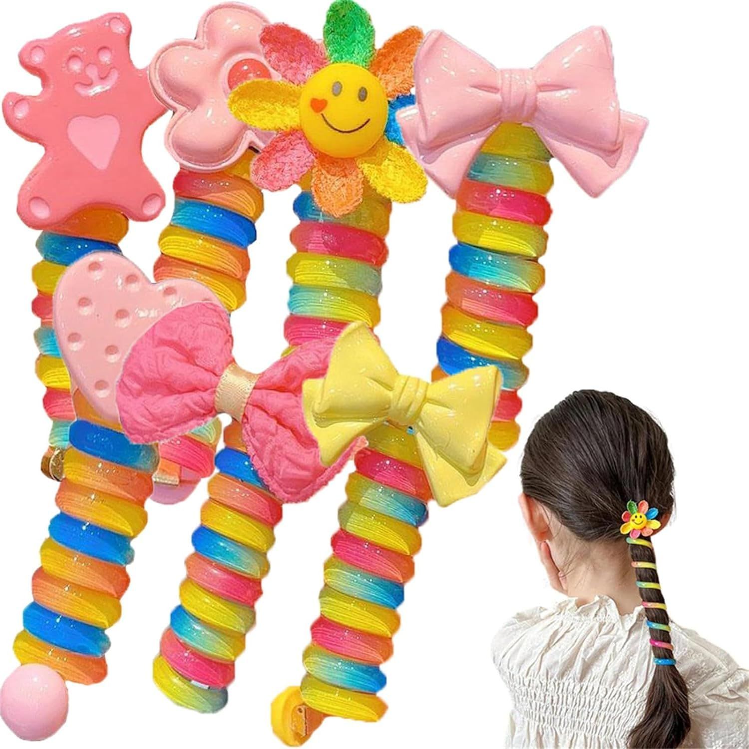 7 Pack Spiral Telephone Wire Hair Ties for Women & Girls - Soft No Pull Hair Bands, Colorful Braided Elastic Hair Ties for Kids, School, Sports image number 4