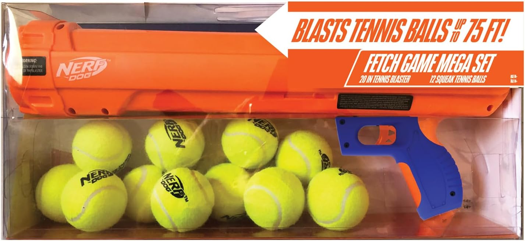 Nerf Dog Fetch Game Mega Set Dog Toy, Includes 20 Inch Tennis Ball Blaster and 12 Squeak Tennis Balls image number 5