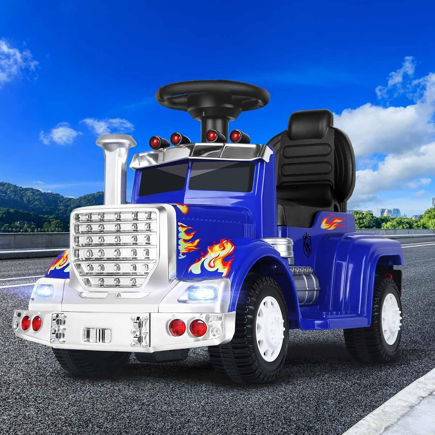 ALFORDSON Kids 6V Motor Ride on Truck, Ride-On Car Toy with Music Player LED Lights, Eletric Riding Car Design Vehicle SUV Tractor Toy, Blue image number 3
