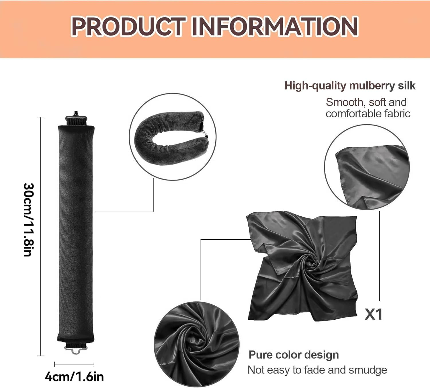 Heatless Overnight Hair Curling Set Heatless Curling Rod Hair Rollers for Long Hair and Short Hair Soft Satin Sleeping Lazy Curler Set with Headband Wrap for DIY Hair Styling Tools (Black, 3 Rod) image number 6