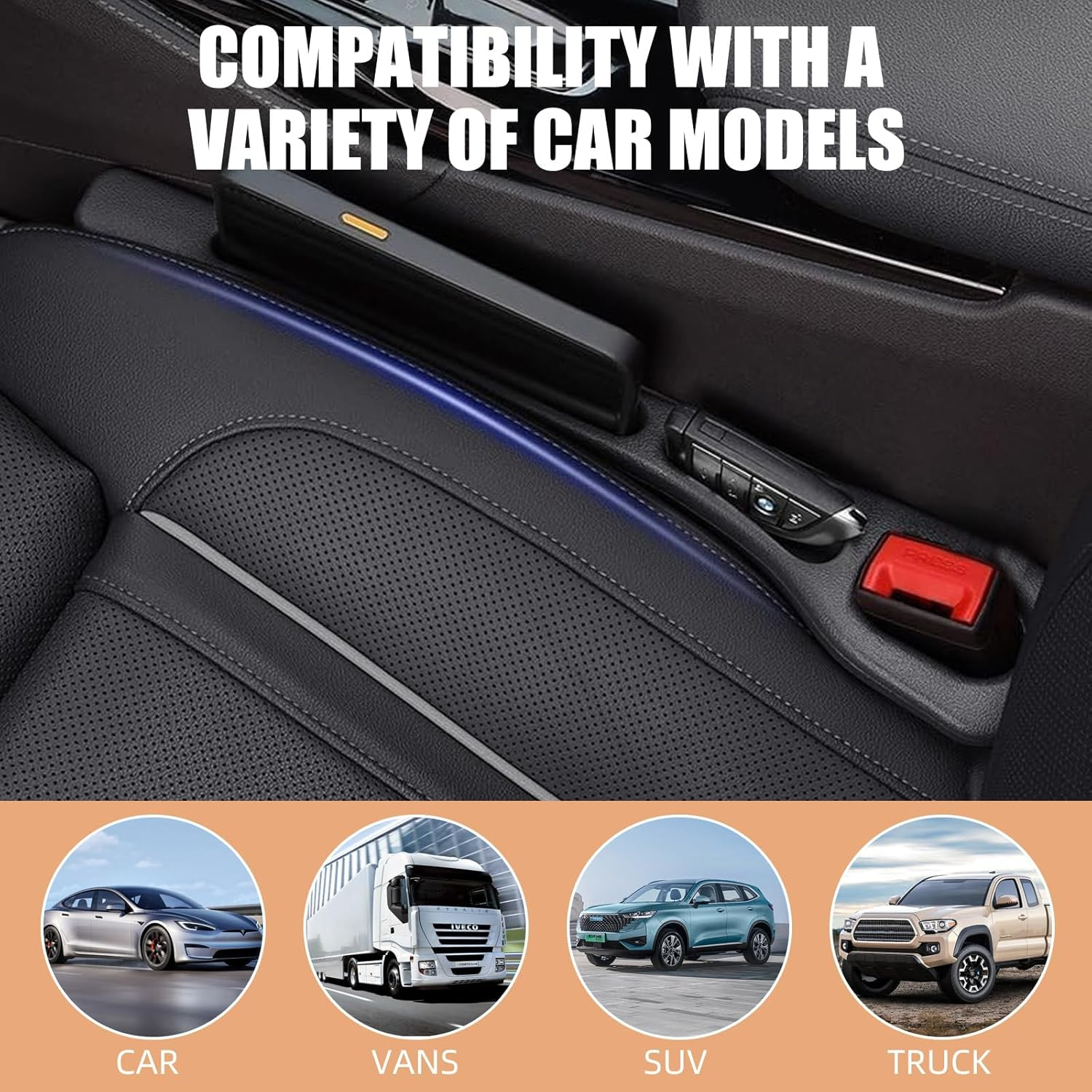 2Pcs Car Seat Gap Filler with Silicon Wipe Cover, 2025 Upgraded Car Seat Gap Organizer Storage Box,Fills the Gap between the Seat and Console, Suitable for Cars, SUV and Trucks,Black image number 1