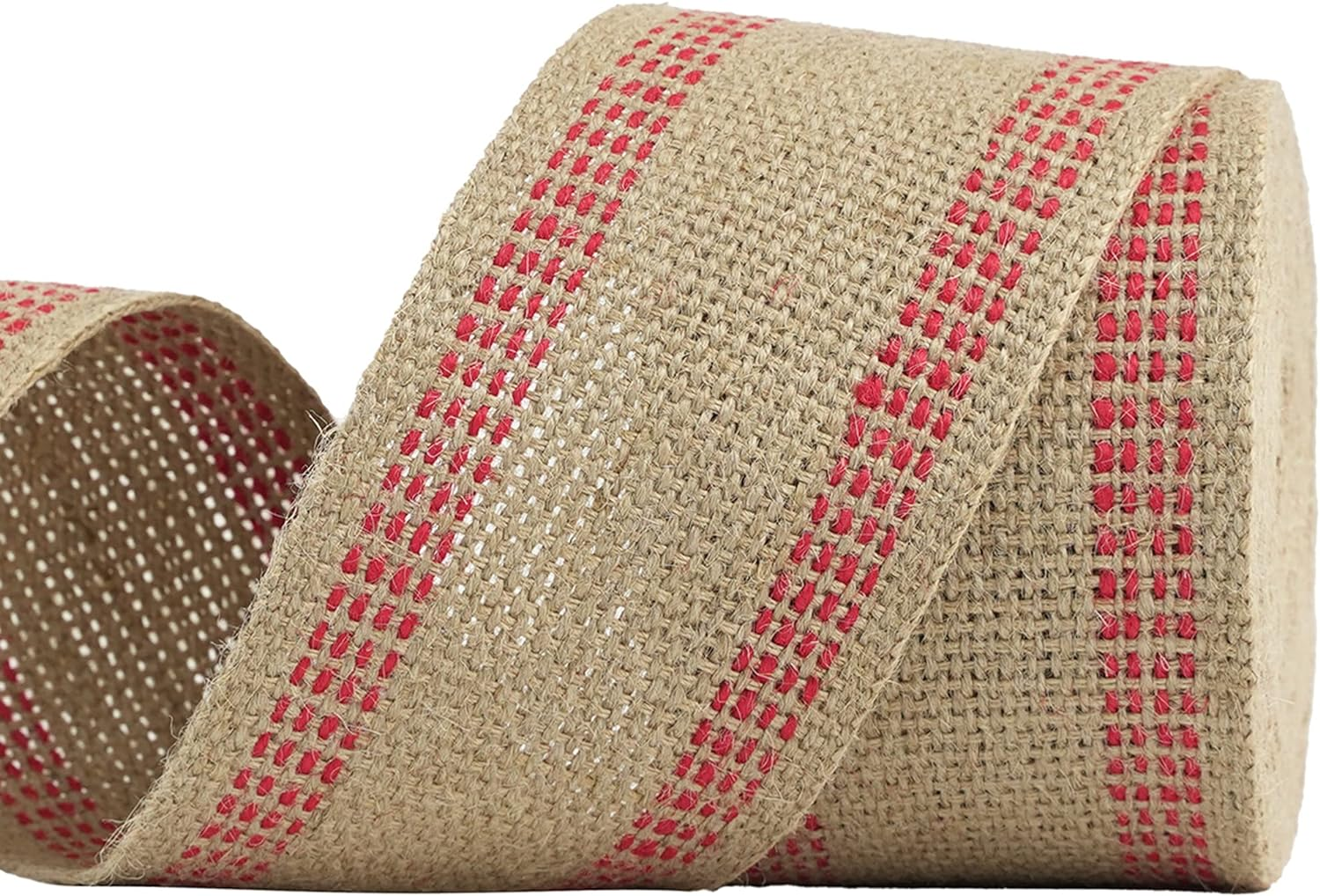 MEEDEE Red Jute Webbing 2 Inch Upholstery with Red Stitching - Heavy Duty Furniture Webbing for Chairs, Christmas Garland, Jute Wreath, Banner (10 Yards)