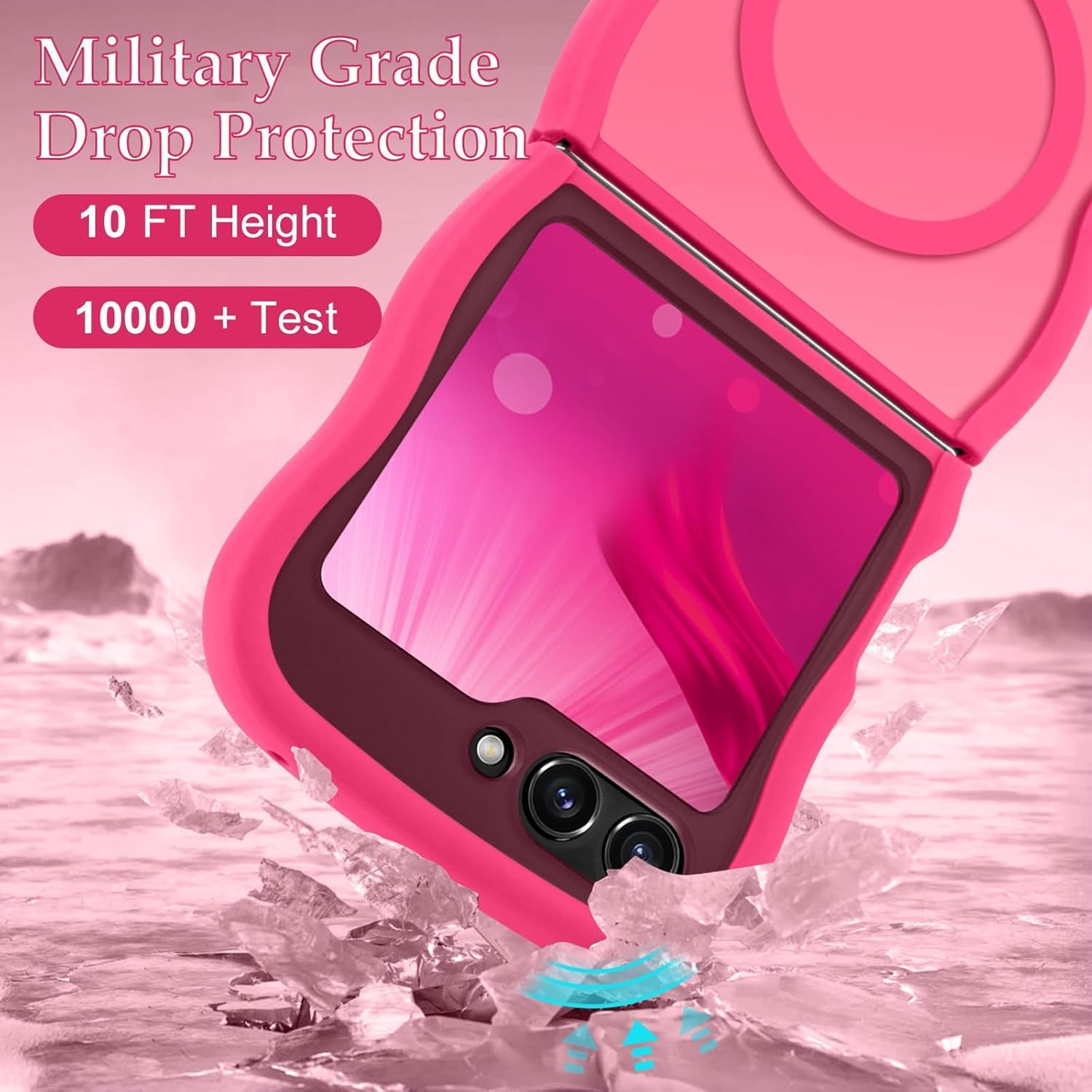 ELEPIK Stronger Magnetic for Samsung Galaxy Z Flip 7 Case, [Non-Slip Grip] [Upgrade Strong Magnetic] Slim Protective Matte Silicone with Curly Wave Edges, Translucent Back, Hotpink image number 3