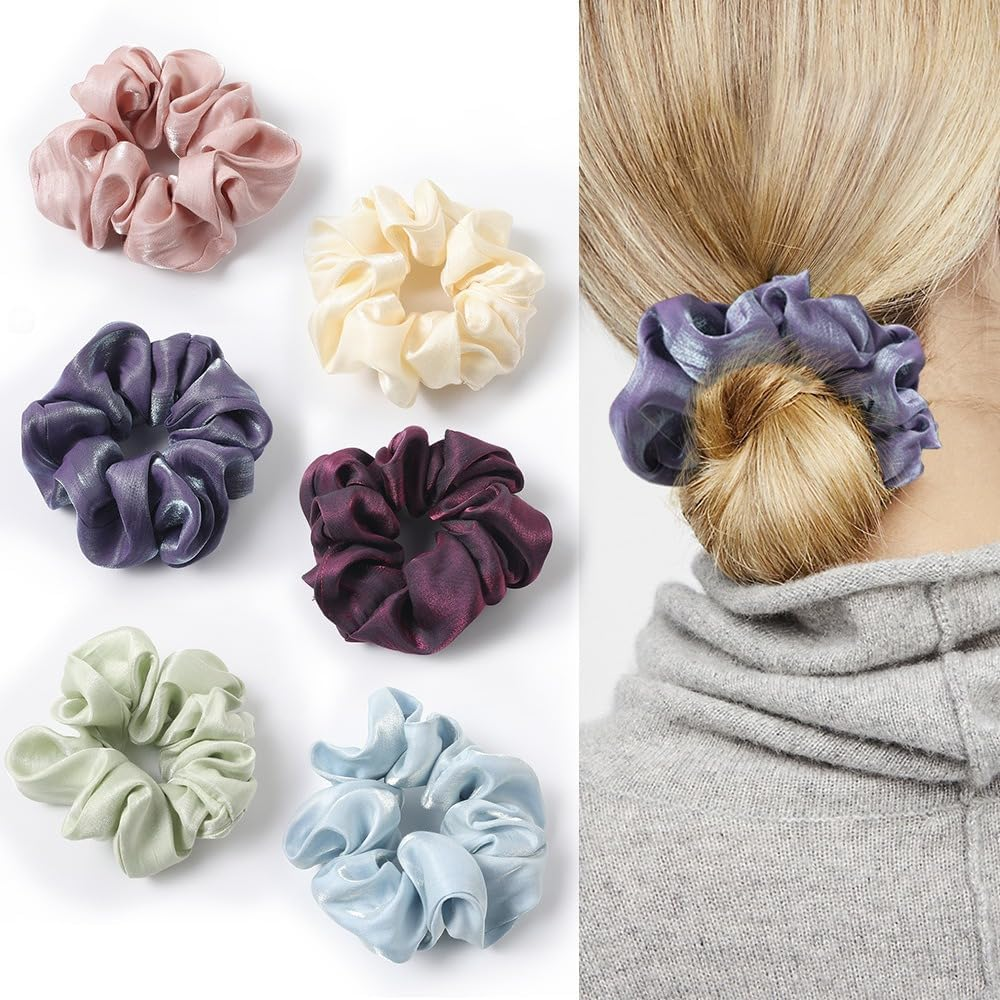 Pack of 3 Women'S Satin Hair Bands Hair Rings Elastic Hair Rope Hair Accessories Ponytail Holder Scrunchies Headwear for Girls Women Daily Wear, Champagne image number 5