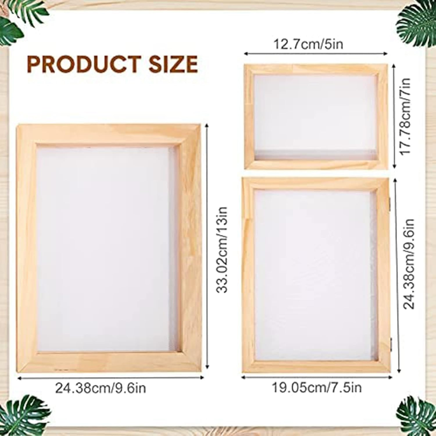 Yieidui 3 Pieces Paper Wooden Paper Mold Making Screen Kit 3 Size Frames for DIY 12.7X17.8Cm 19.8X24.8Cm 24.8X33.0Cm image number 2