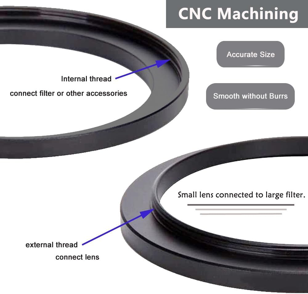 49Mm-55Mm Step up Ring(49Mm Lens to 55Mm Filter, Hood,Lens Converter and Other Accessories) (2 Packs), Fire Rock 49-55 Aerometal Camera Lens Filter Adapter Ring